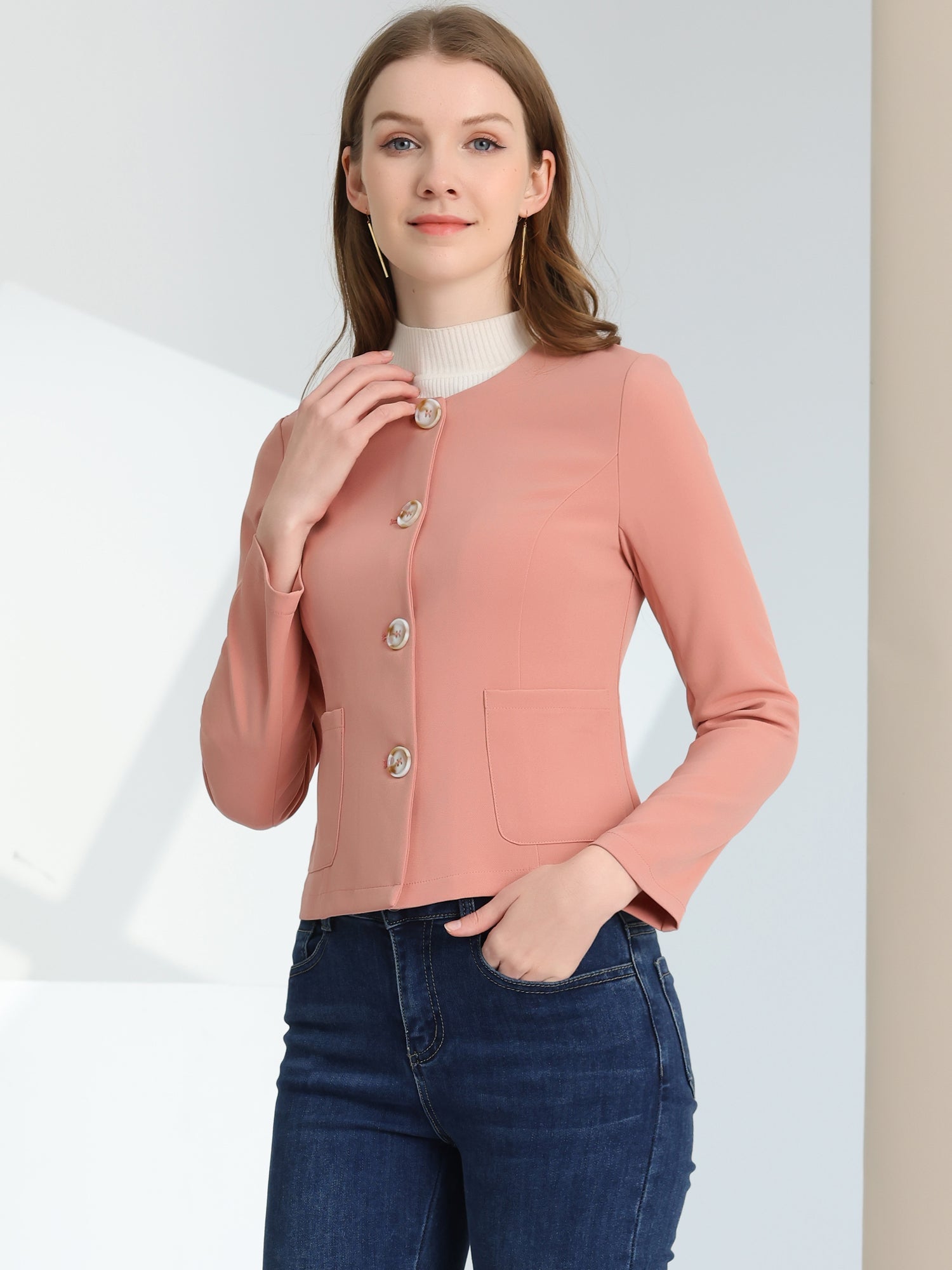 Fall Casual Jacket Elegant Button Front Work Office Blazer