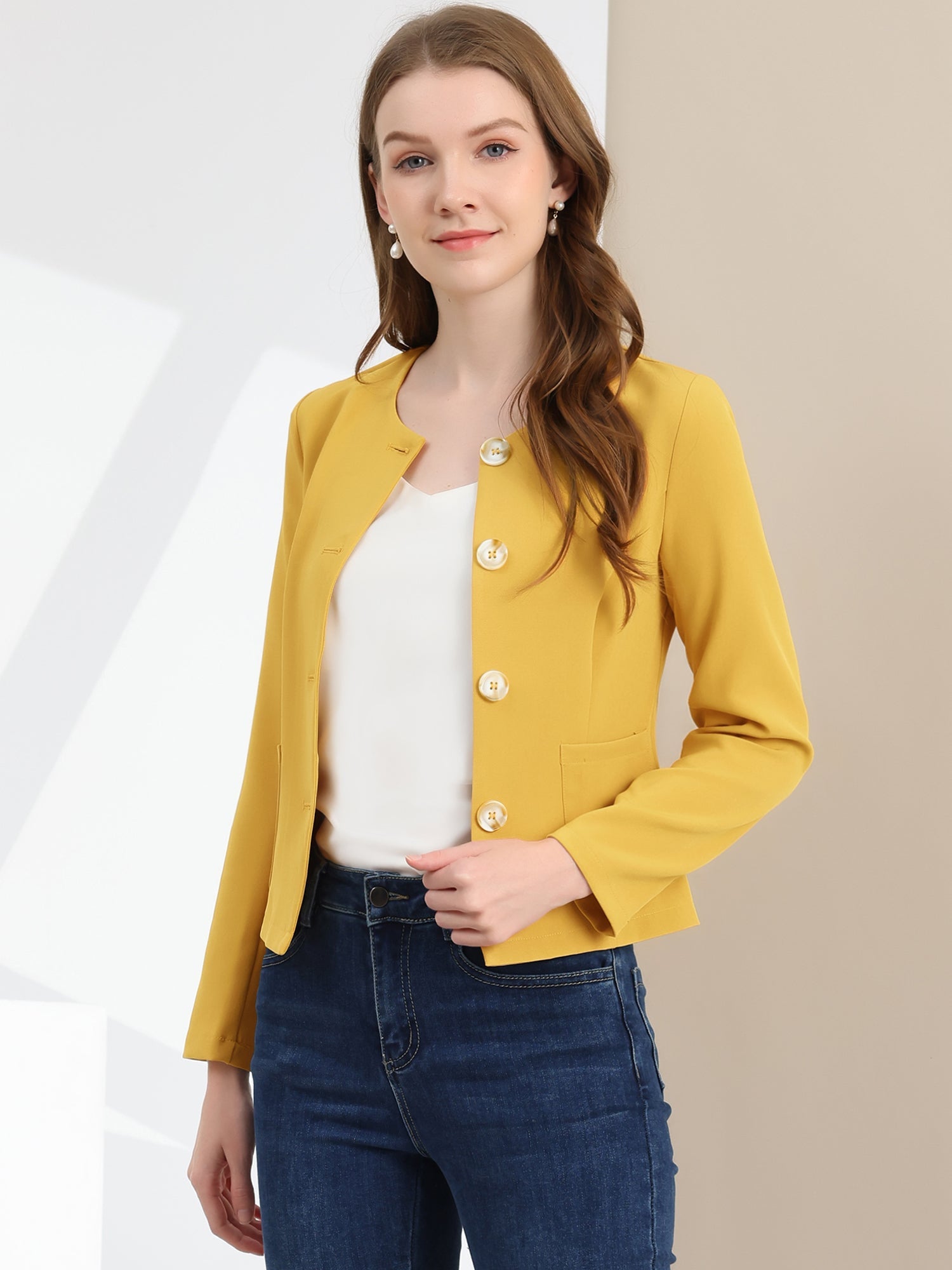 Fall Casual Jacket Elegant Button Front Work Office Blazer