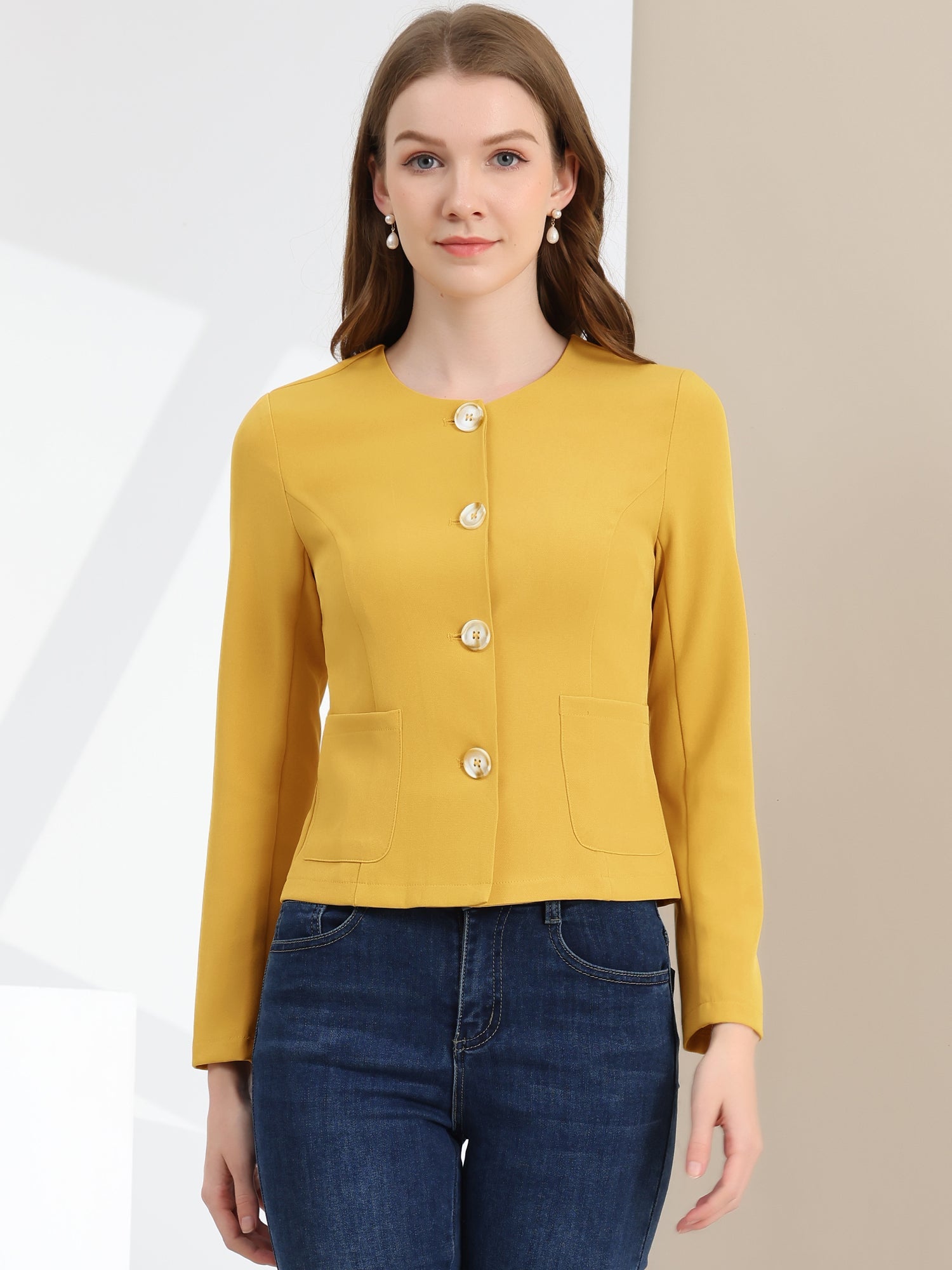 Fall Casual Jacket Elegant Button Front Work Office Blazer