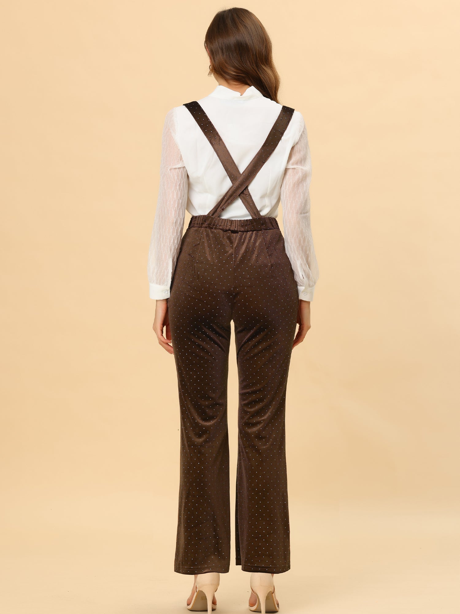 Velvet Wide Leg Retro Shiny Glitter Overalls Jumpsuits Pants