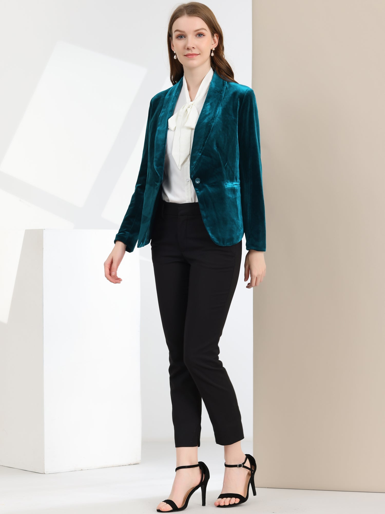 Shawl Collar Single Button Velvet Solid Office Work Jacket Blazer