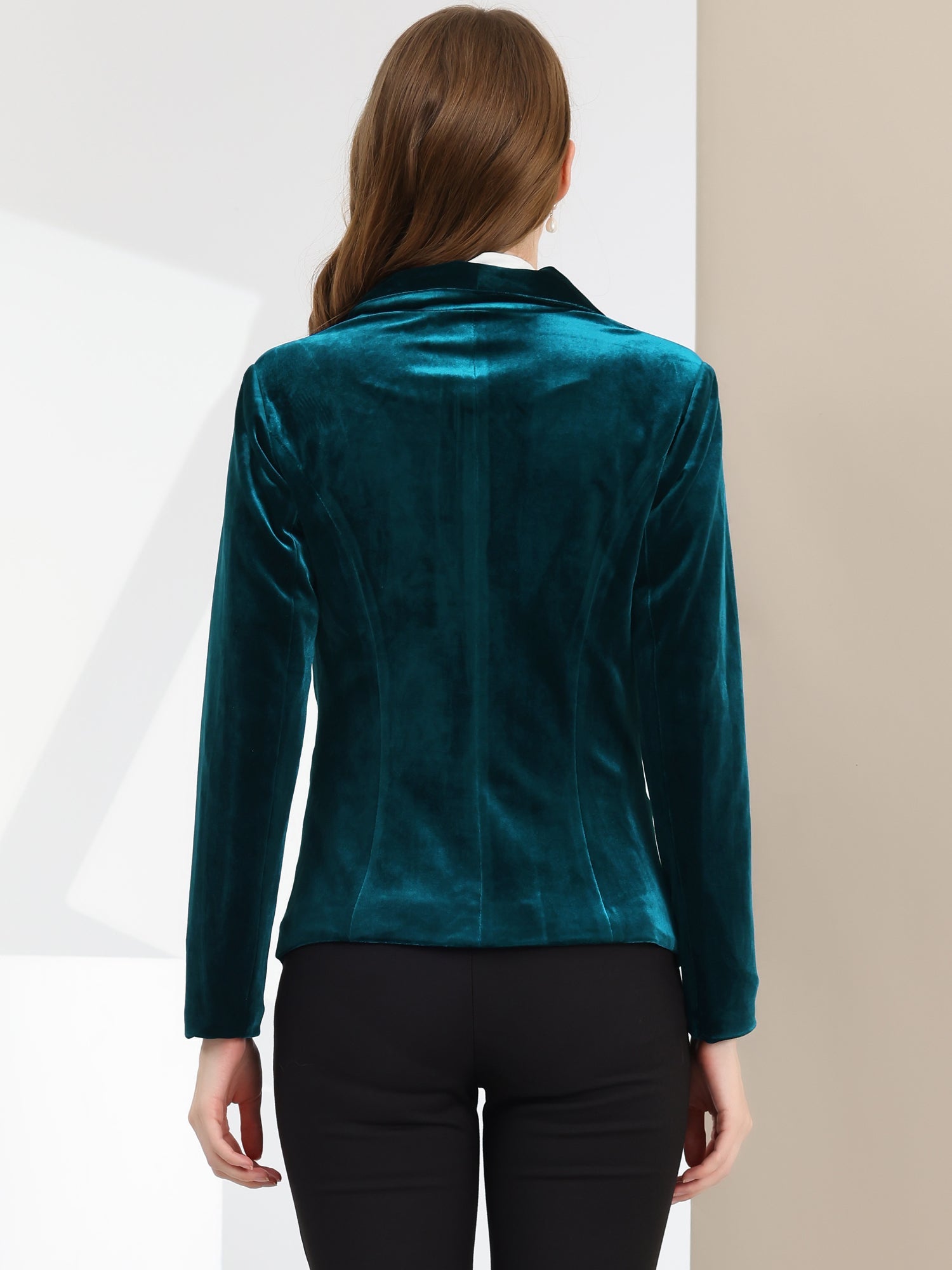 Shawl Collar Single Button Velvet Solid Office Work Jacket Blazer