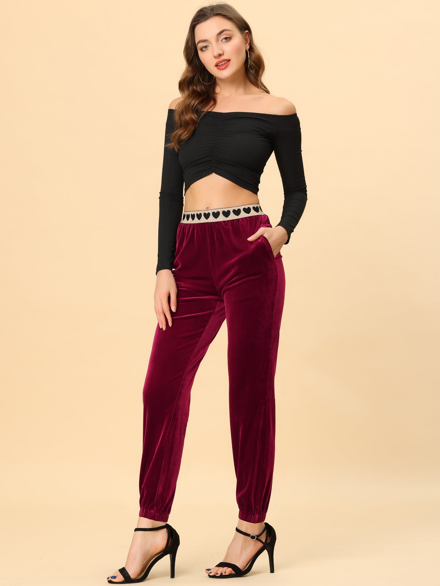 Casual Elastic Waist Athleisure Ankle Length Velvet Joggers Pants