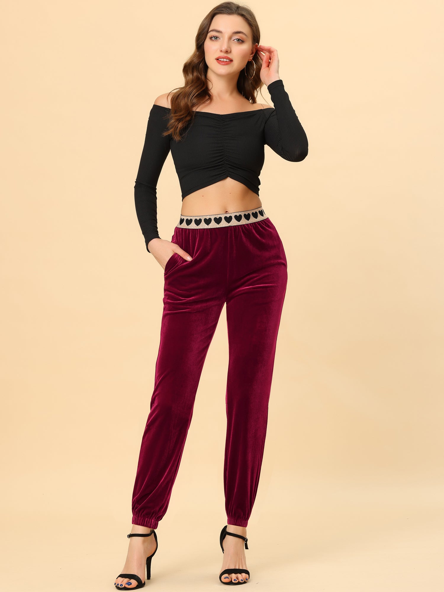 Casual Elastic Waist Athleisure Ankle Length Velvet Joggers Pants