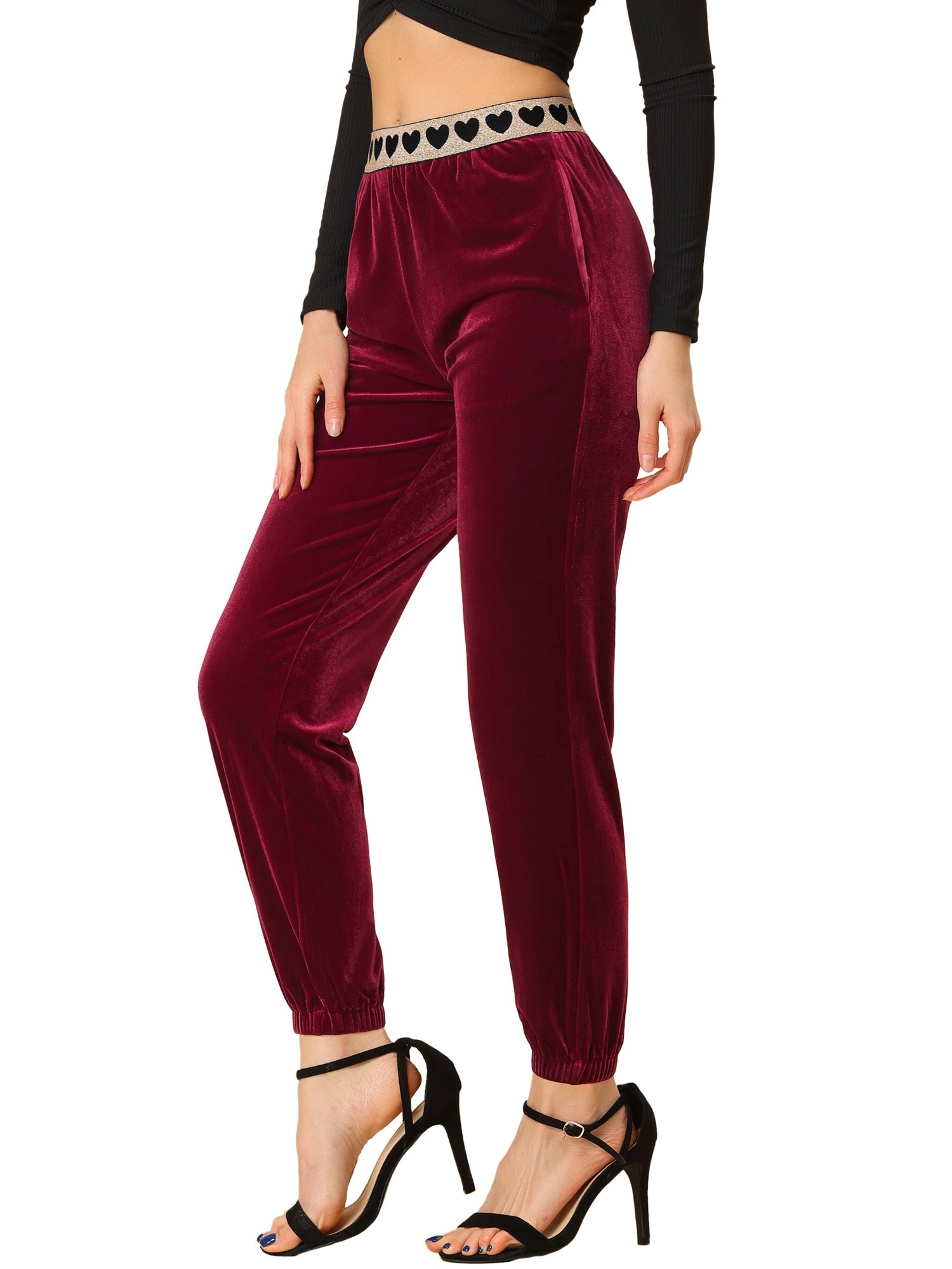 Casual Elastic Waist Athleisure Ankle Length Velvet Joggers Pants