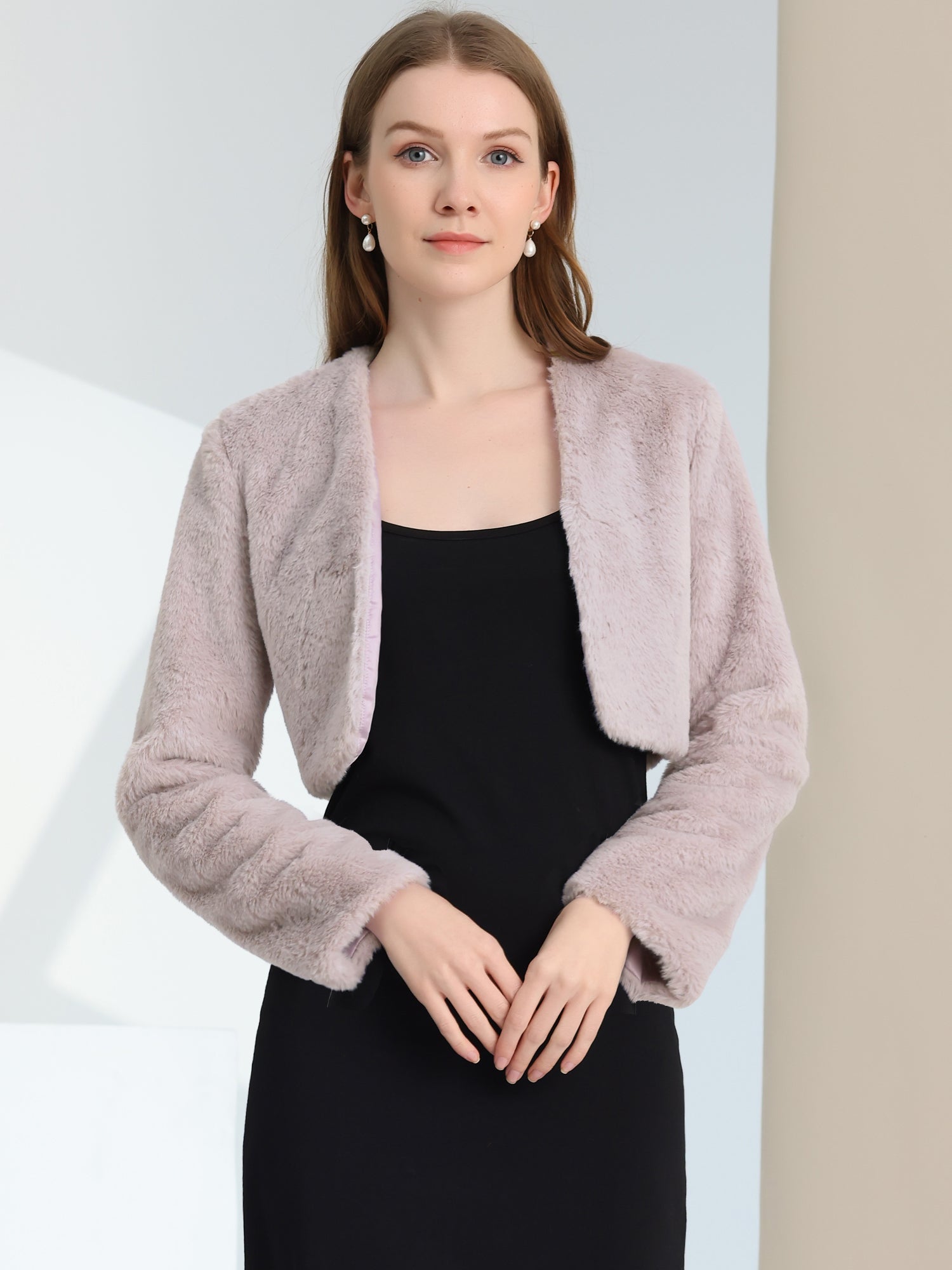 Faux Fur Evening Open Front Bolero Cropped Jacket Shrug