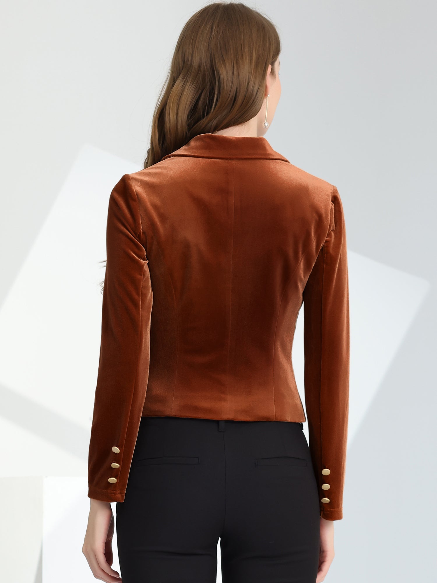 Single Button Velvet Lapel Business Crop Blazer Jacket