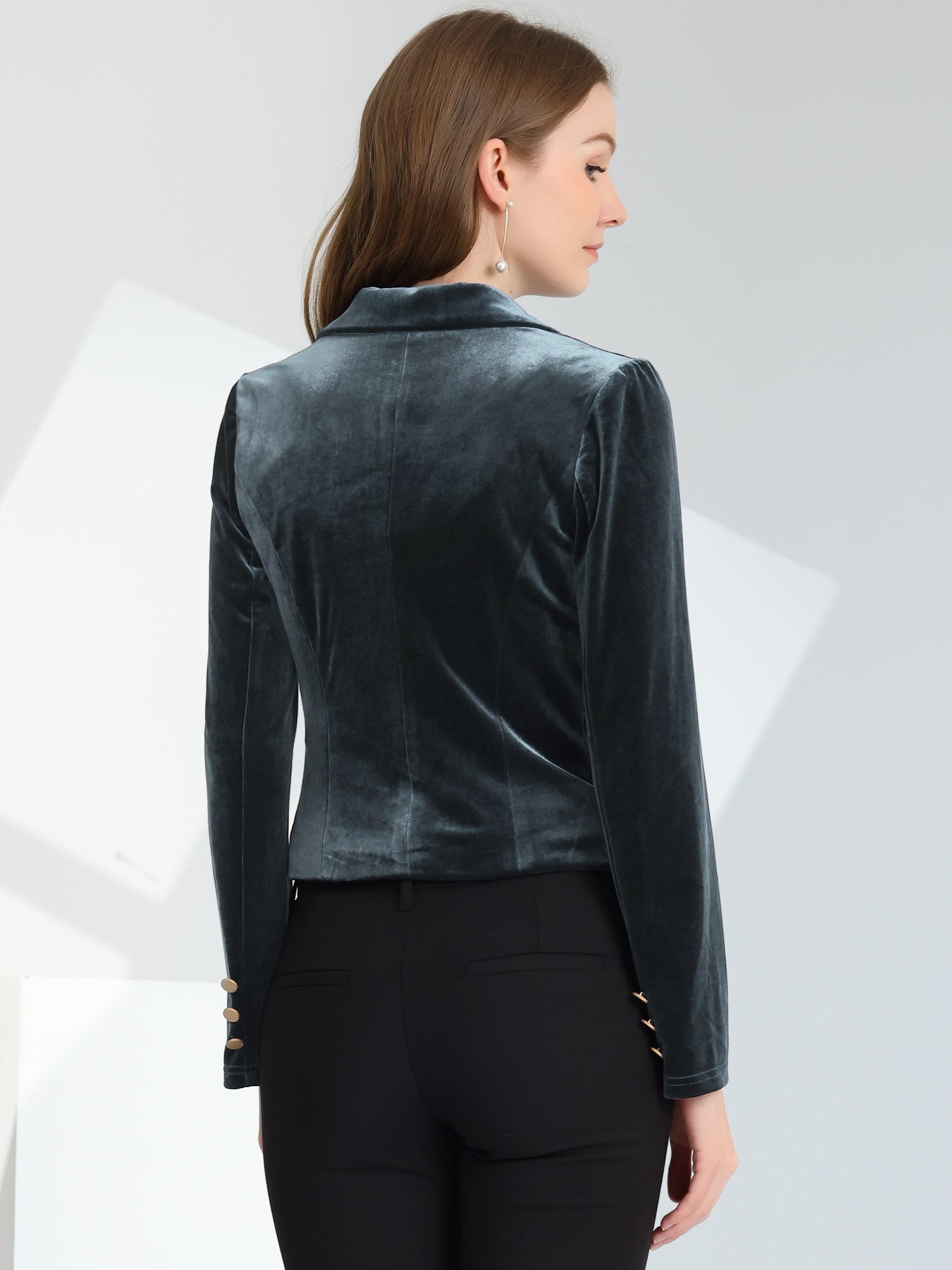 Single Button Velvet Lapel Business Crop Blazer Jacket
