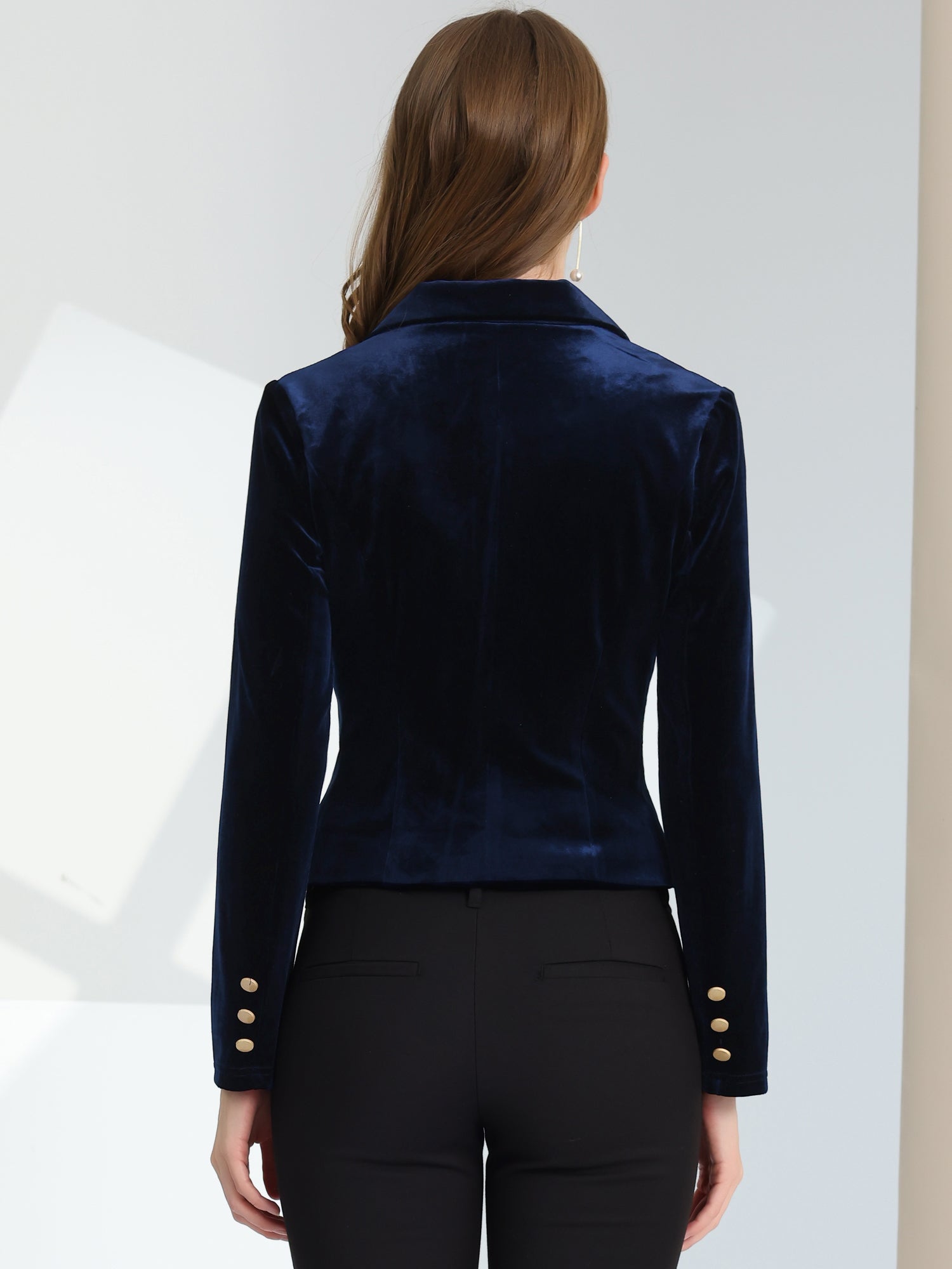 Single Button Velvet Lapel Business Crop Blazer Jacket