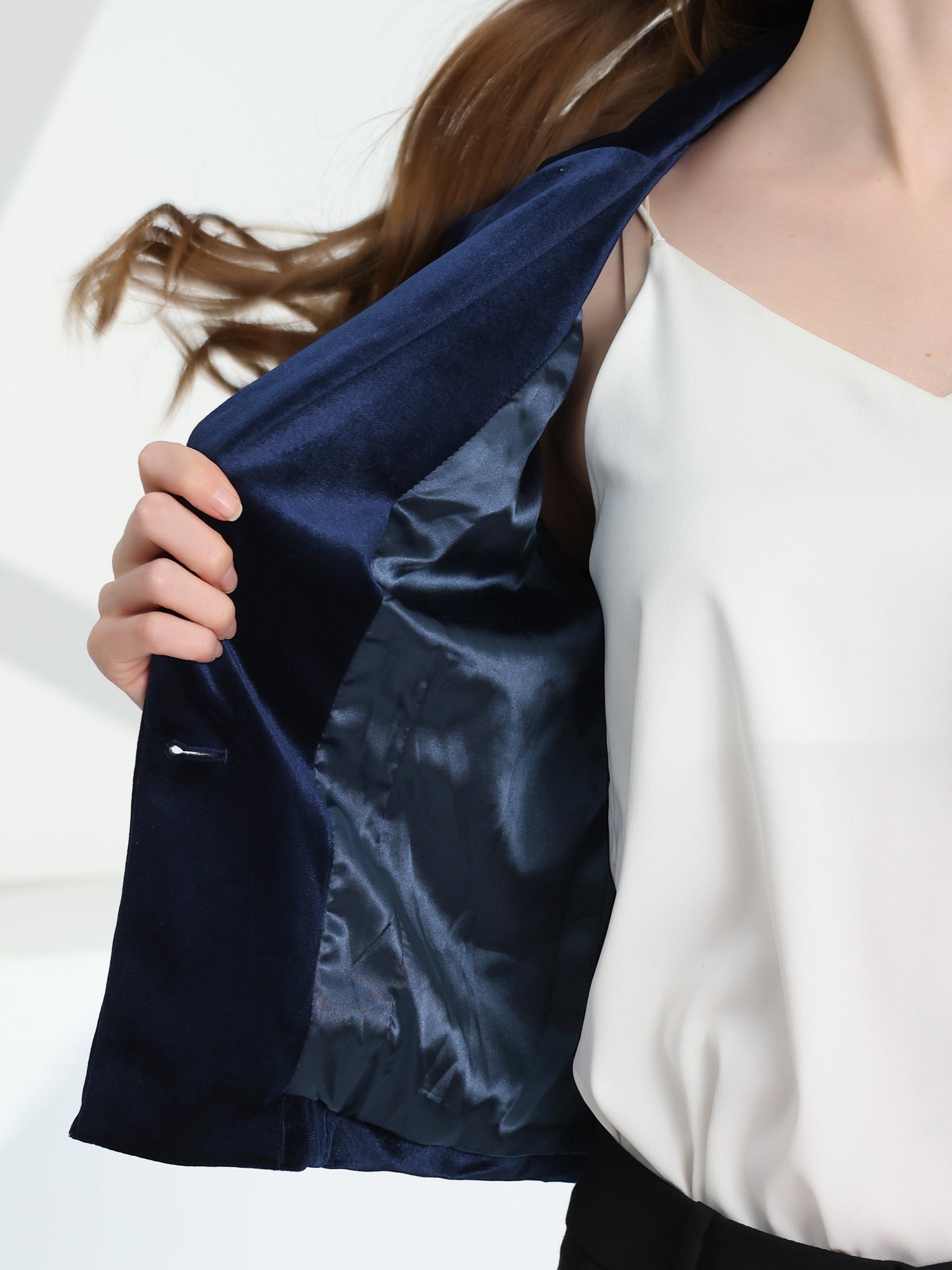 Single Button Velvet Lapel Business Crop Blazer Jacket