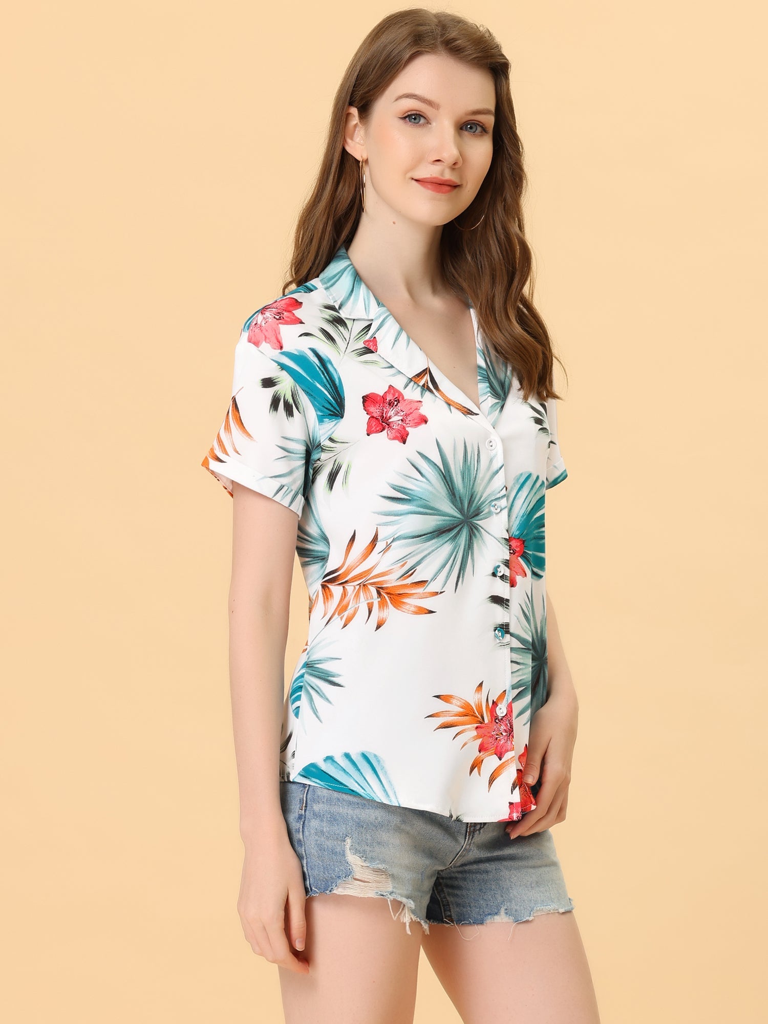 Hawaiian Floral Leaves Tropical Button Down Shirt