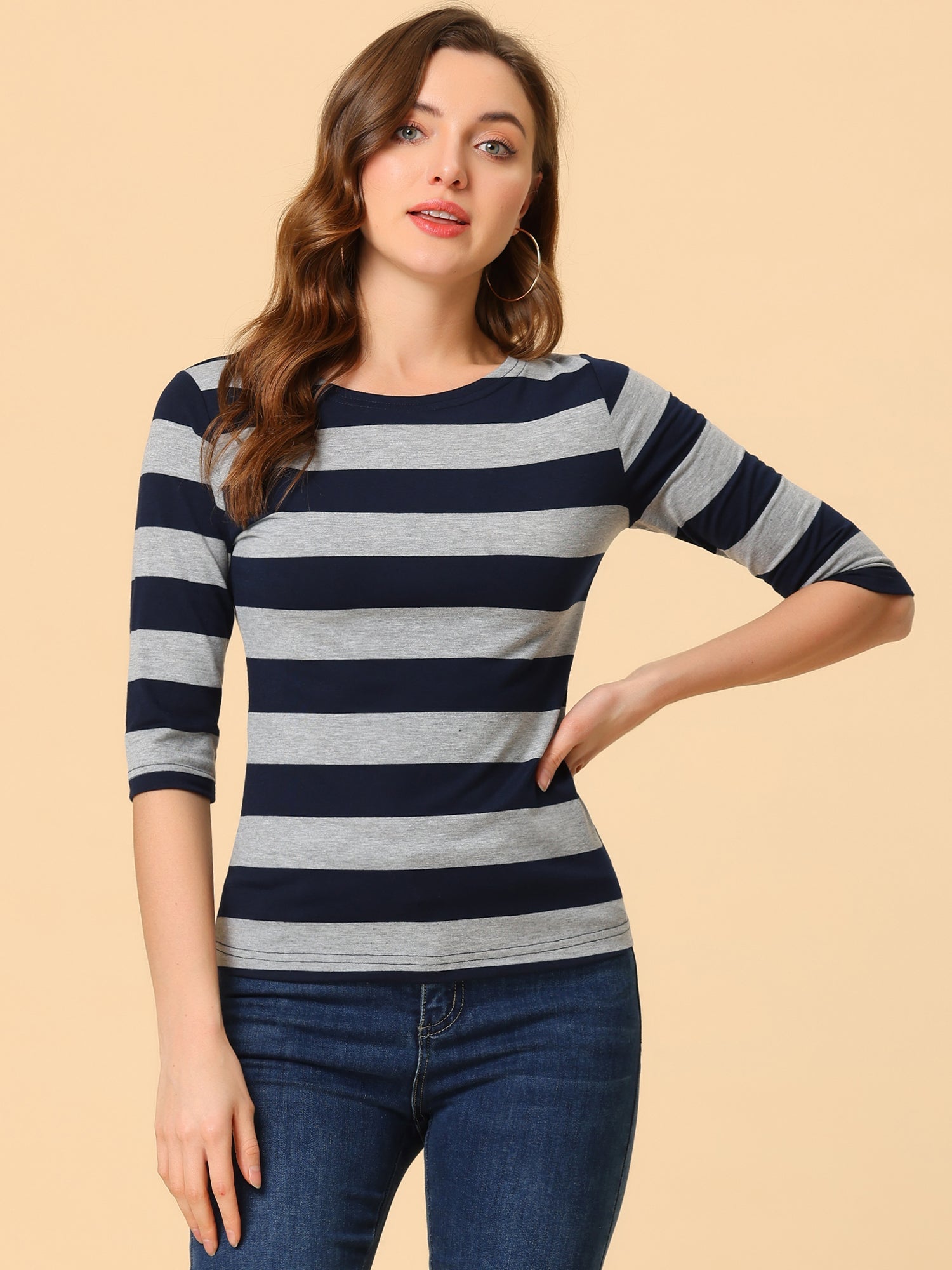 Halloween 3/4 Sleeve T-shirt Casual Boat Neck Slim Fit Tee