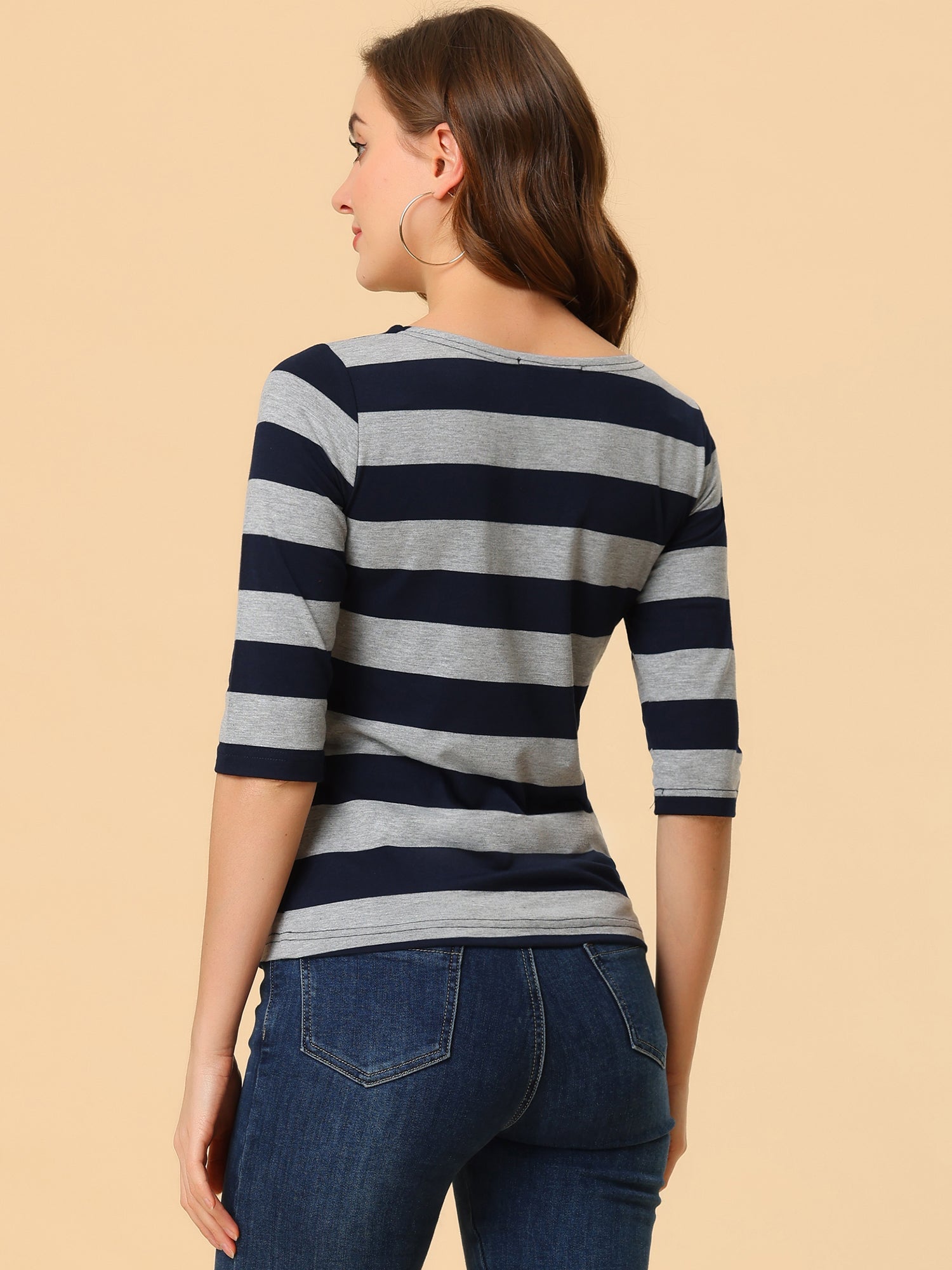 Halloween 3/4 Sleeve T-shirt Casual Boat Neck Slim Fit Tee