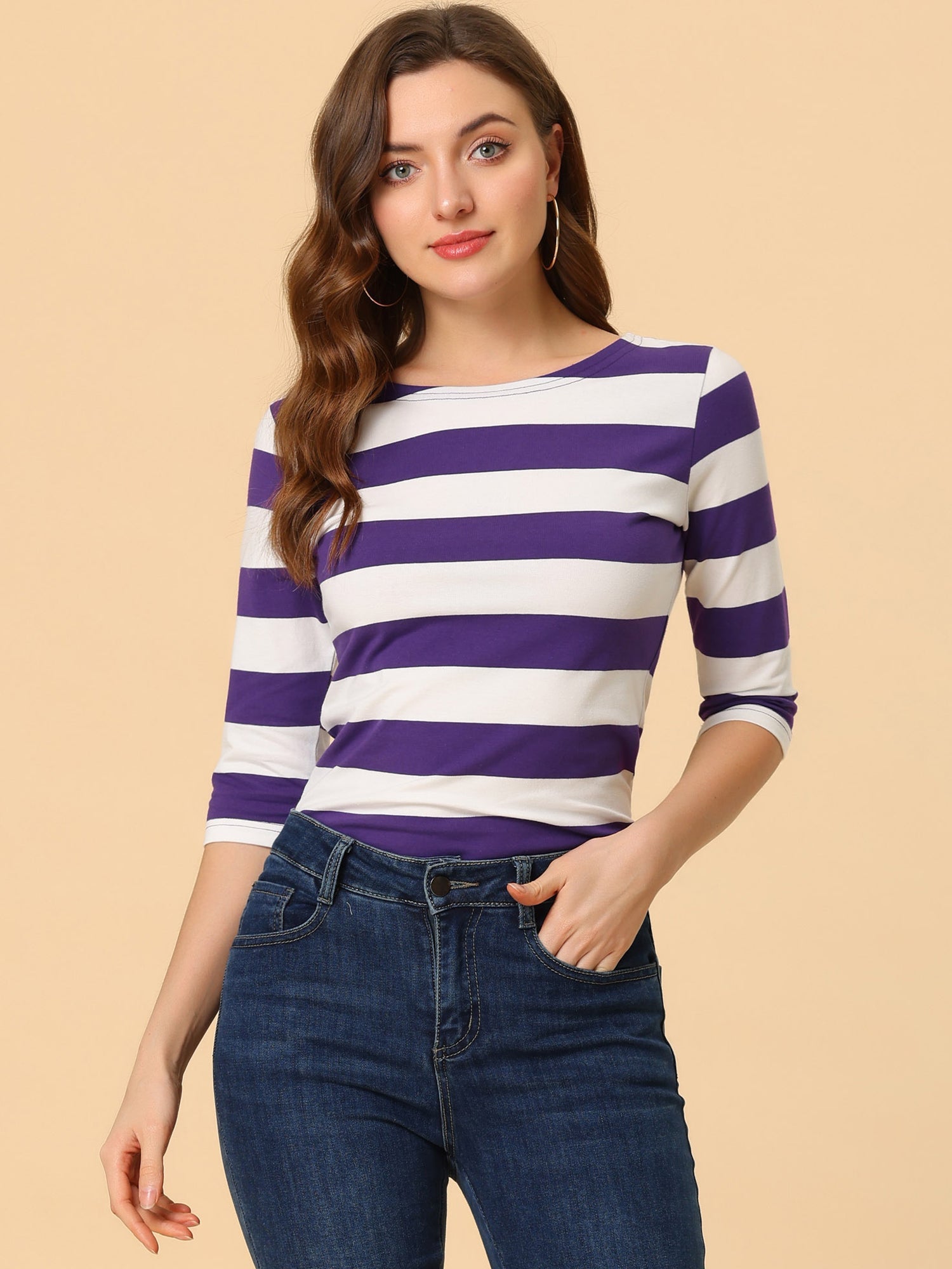 Halloween 3/4 Sleeve T-shirt Casual Boat Neck Slim Fit Tee