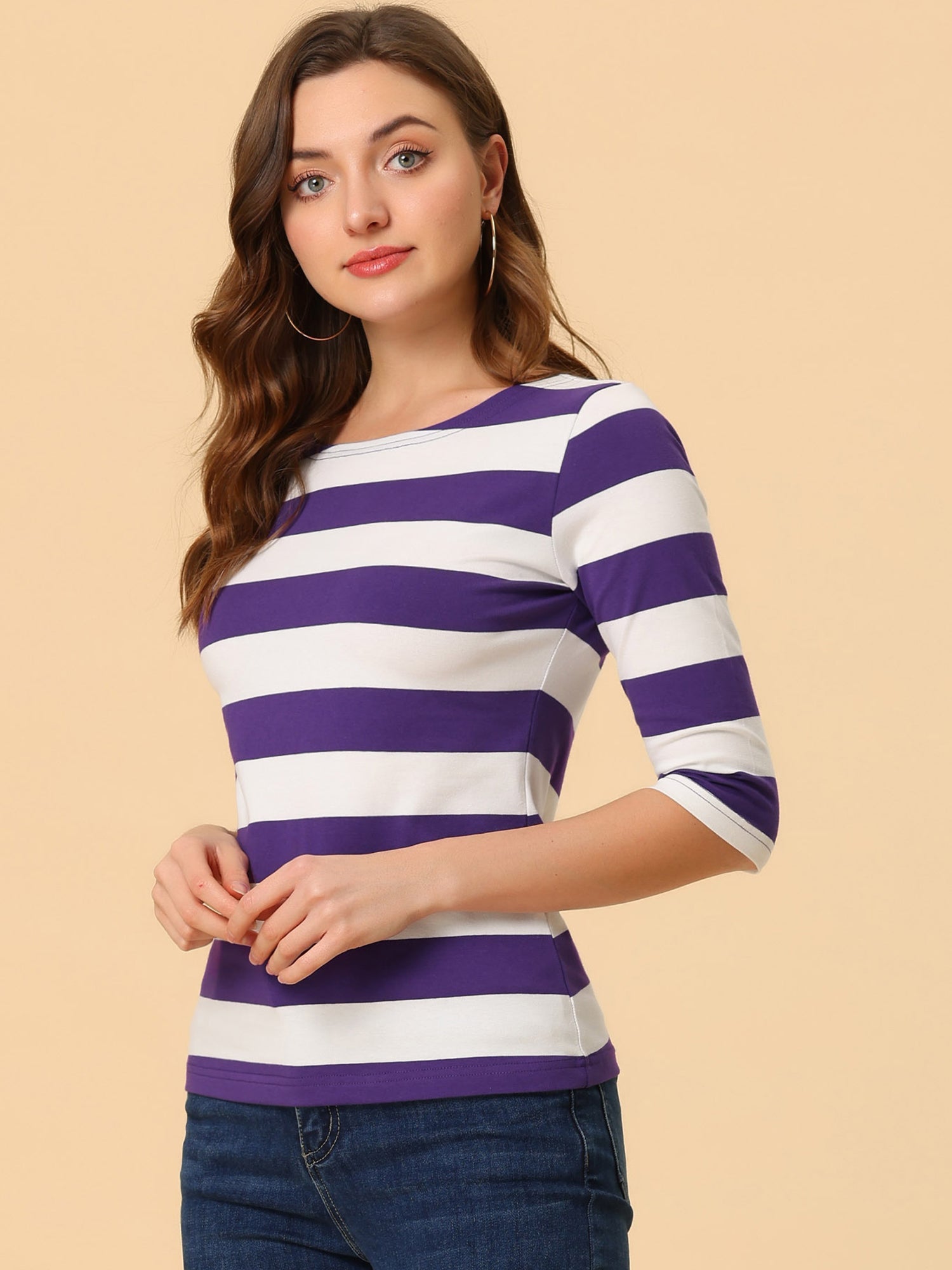 Halloween 3/4 Sleeve T-shirt Casual Boat Neck Slim Fit Tee