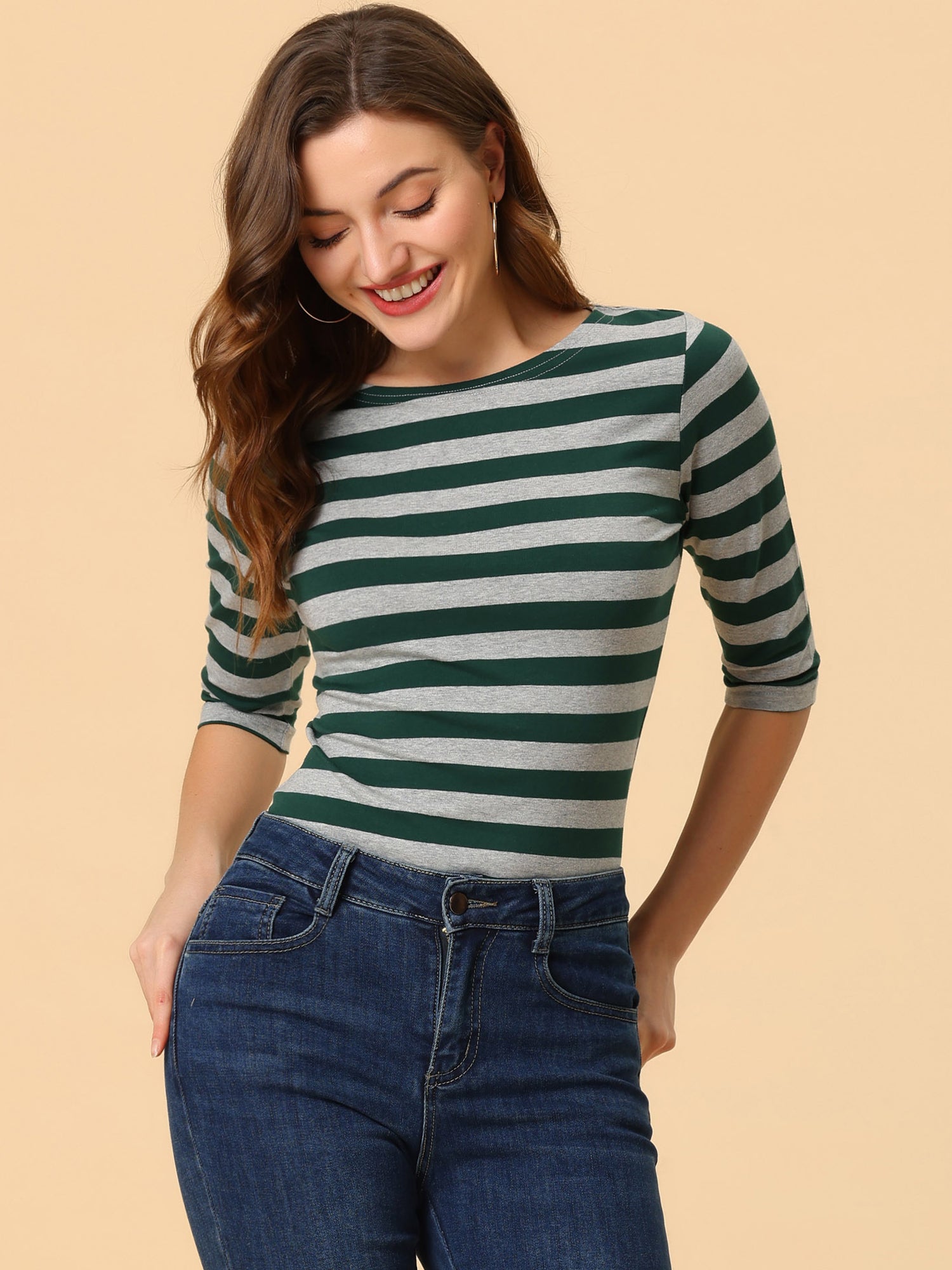 Halloween 3/4 Sleeve T-shirt Casual Boat Neck Slim Fit Tee