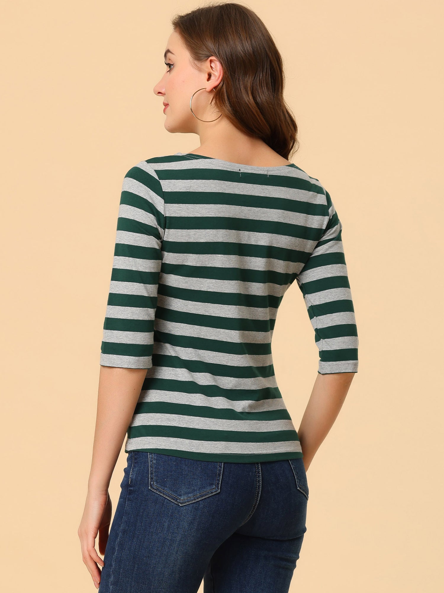 Halloween 3/4 Sleeve T-shirt Casual Boat Neck Slim Fit Tee