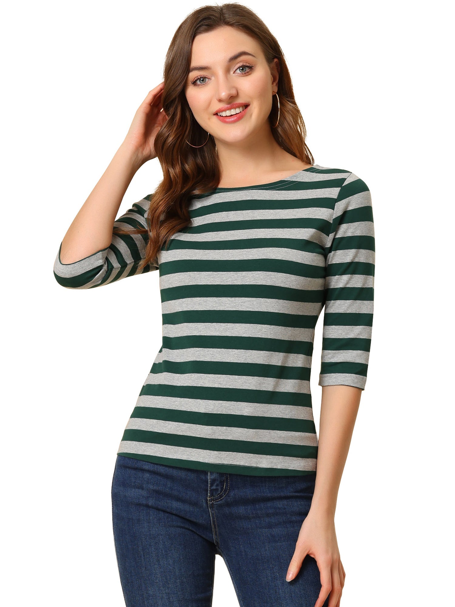 Halloween 3/4 Sleeve T-shirt Casual Boat Neck Slim Fit Tee