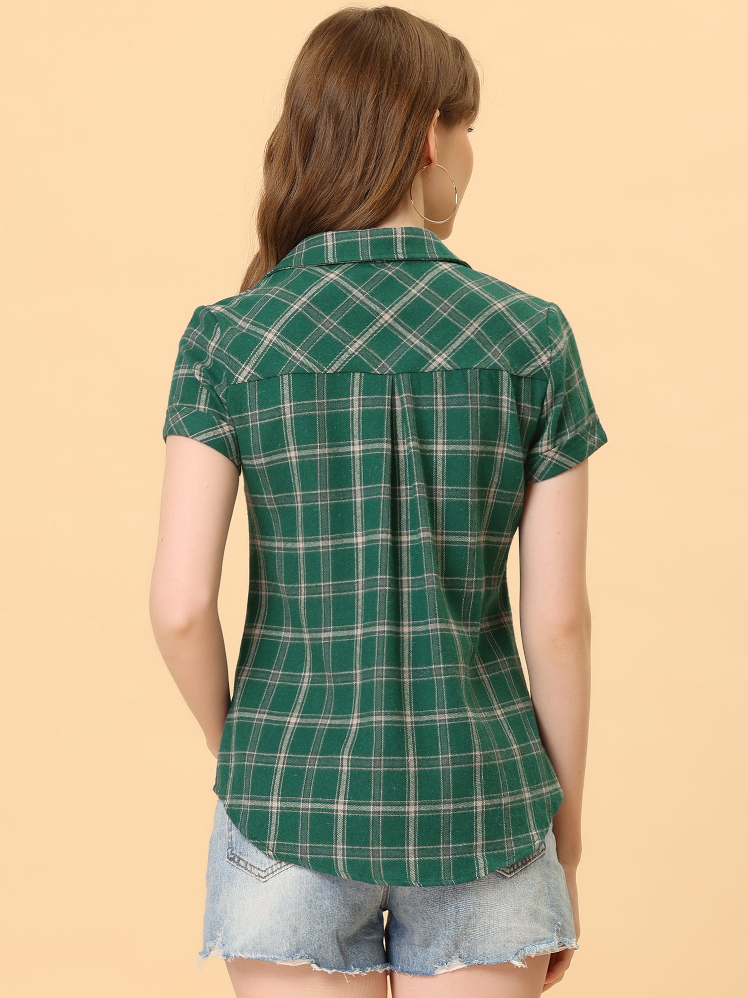 Cotton Classic Button Down Plaid Short Sleeve Shirt