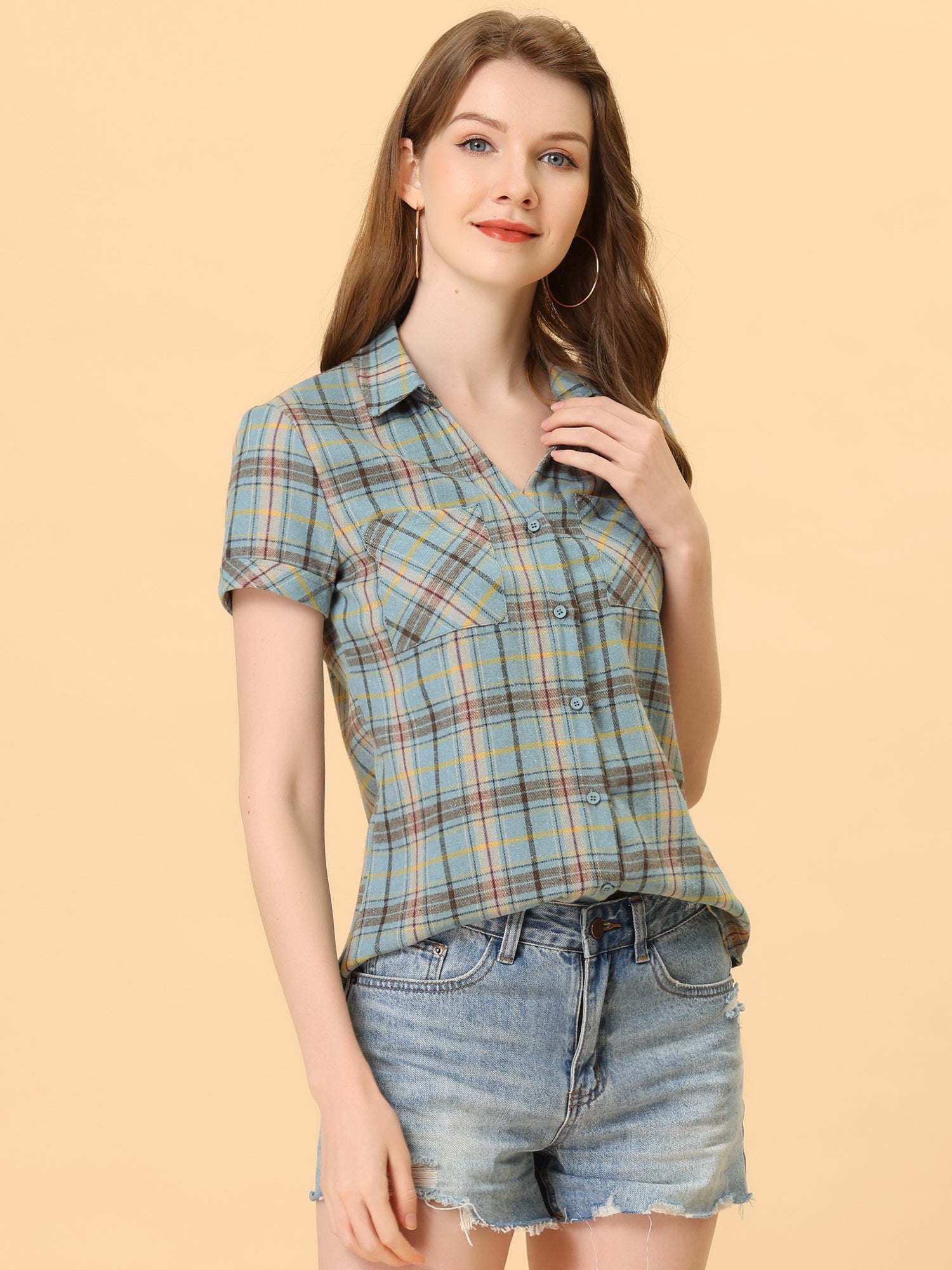 Button Down Cotton Classic Western Plaid Shirt