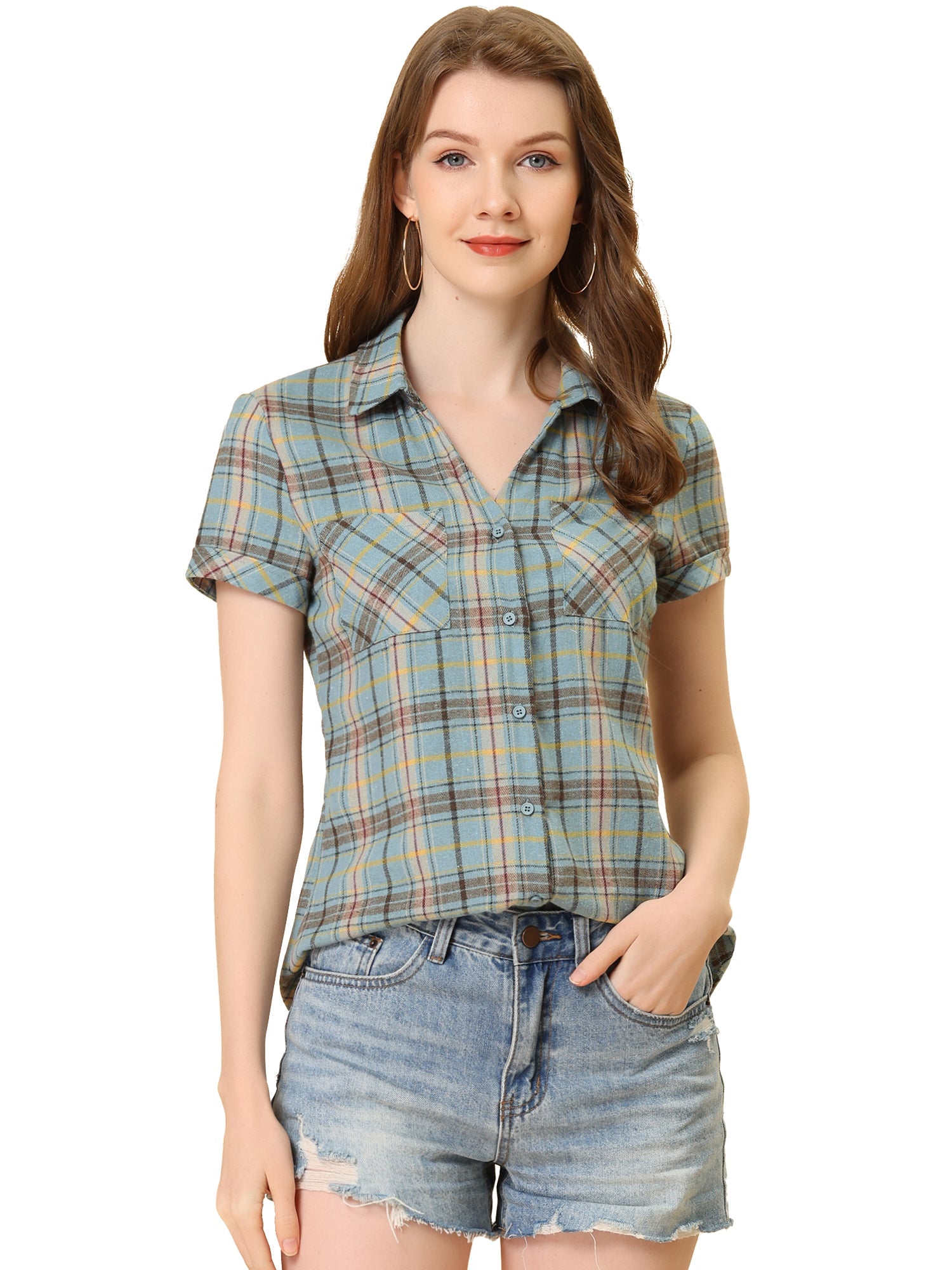 Button Down Cotton Classic Western Plaid Shirt