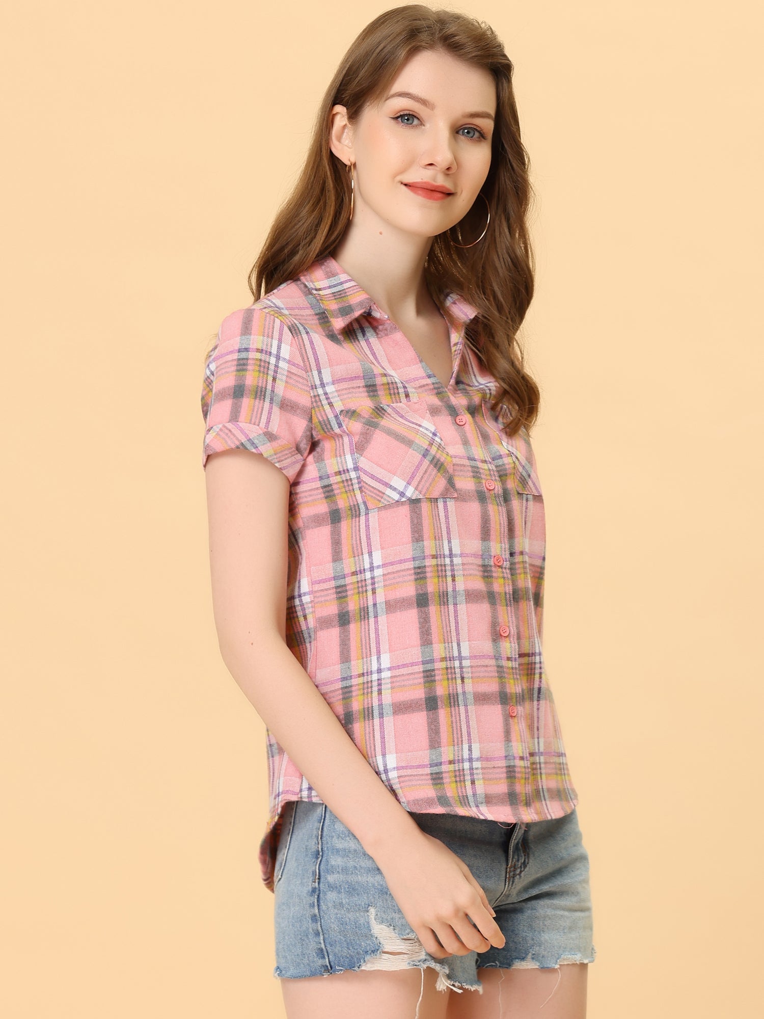 Button Down Cotton Classic Western Plaid Shirt