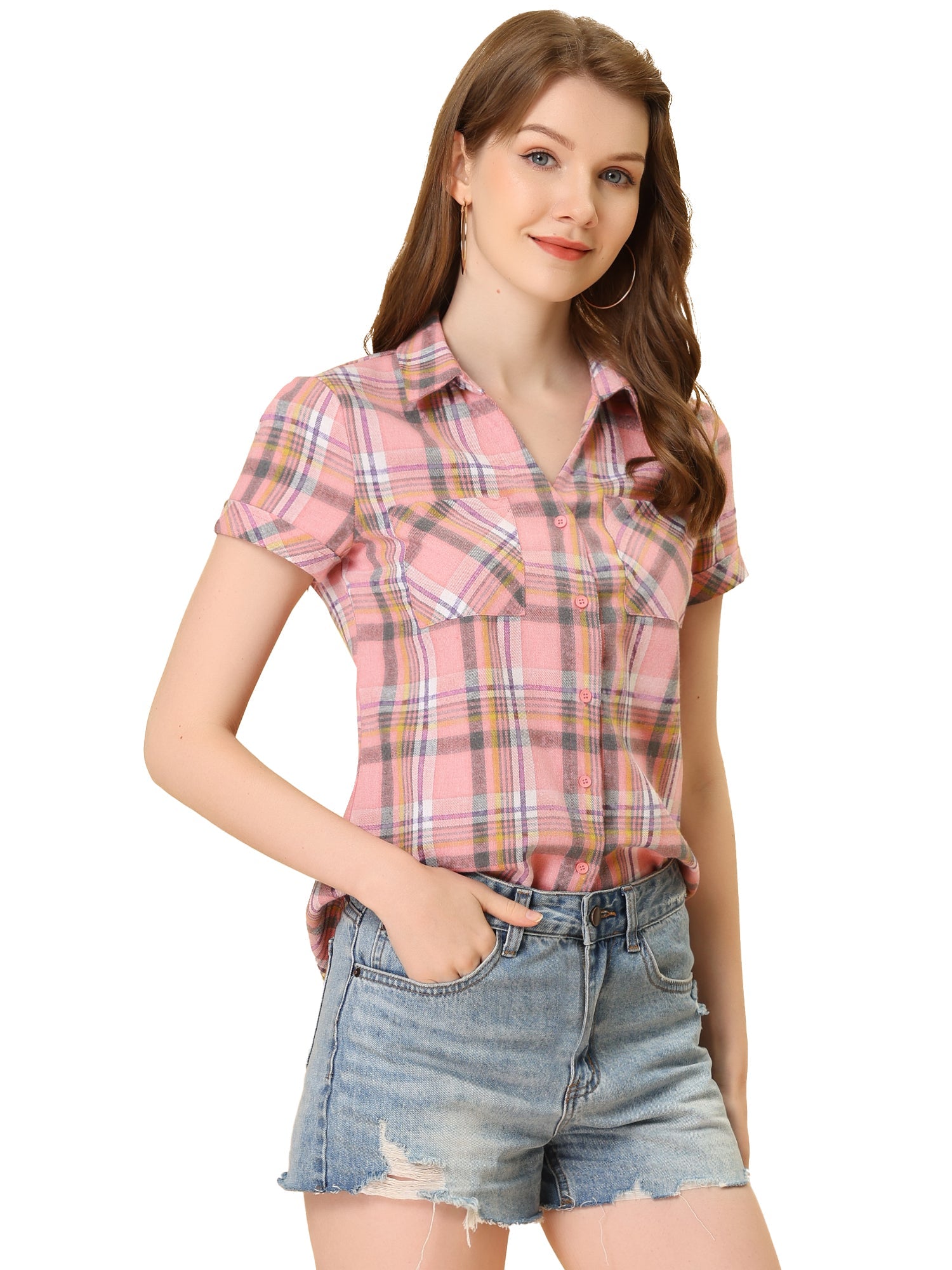 Button Down Cotton Classic Western Plaid Shirt