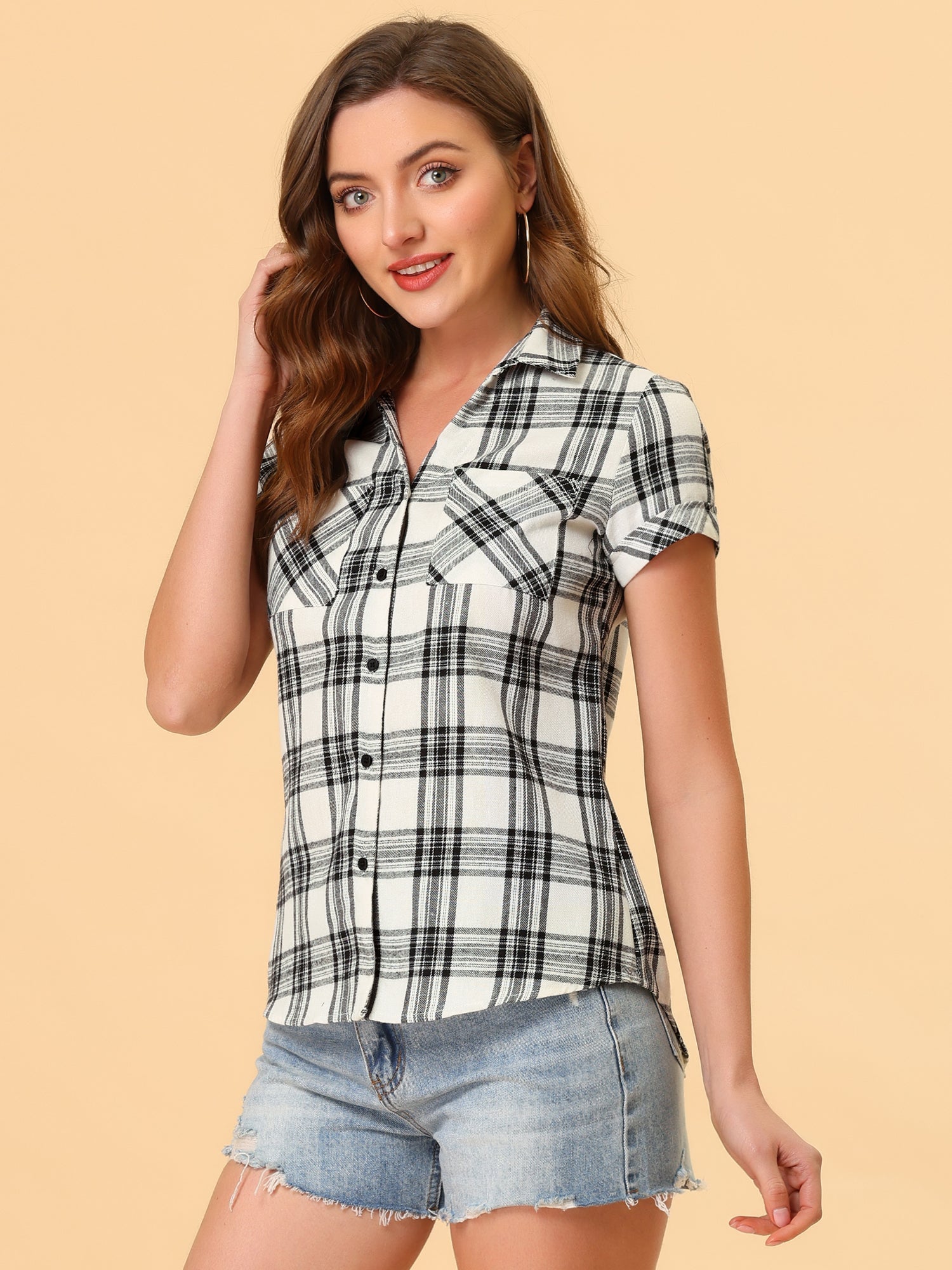Classic Plaid Button Down Short Sleeve Shirt