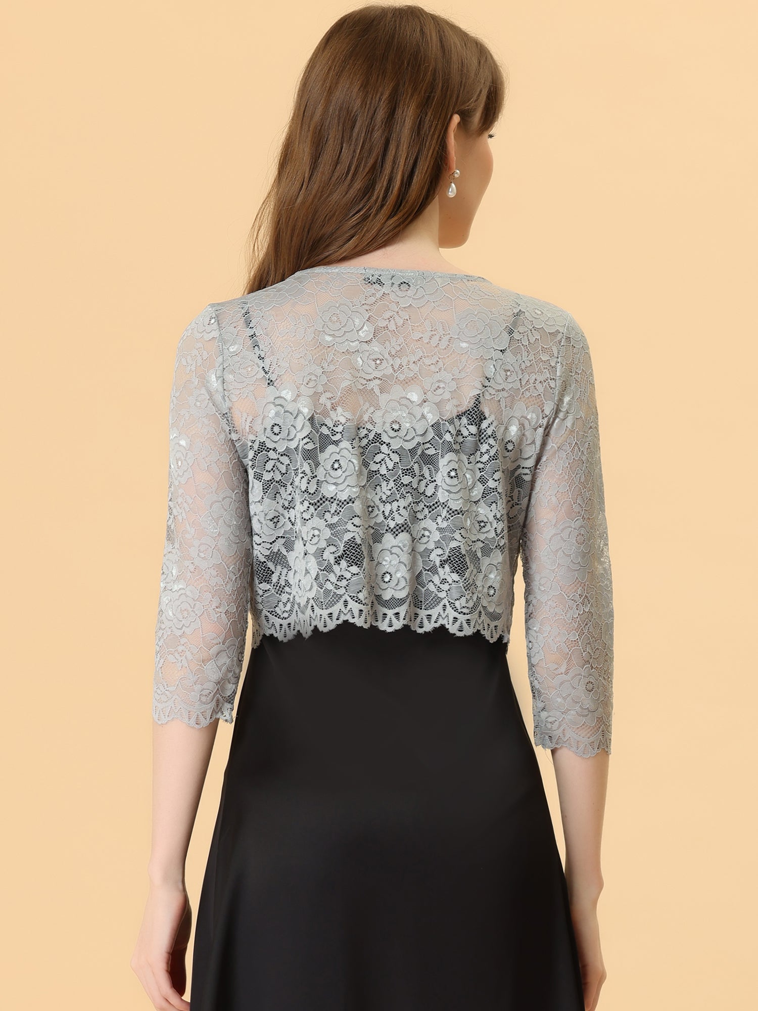 Elegant Sheer Floral Lace Cropped Bolero Shrug