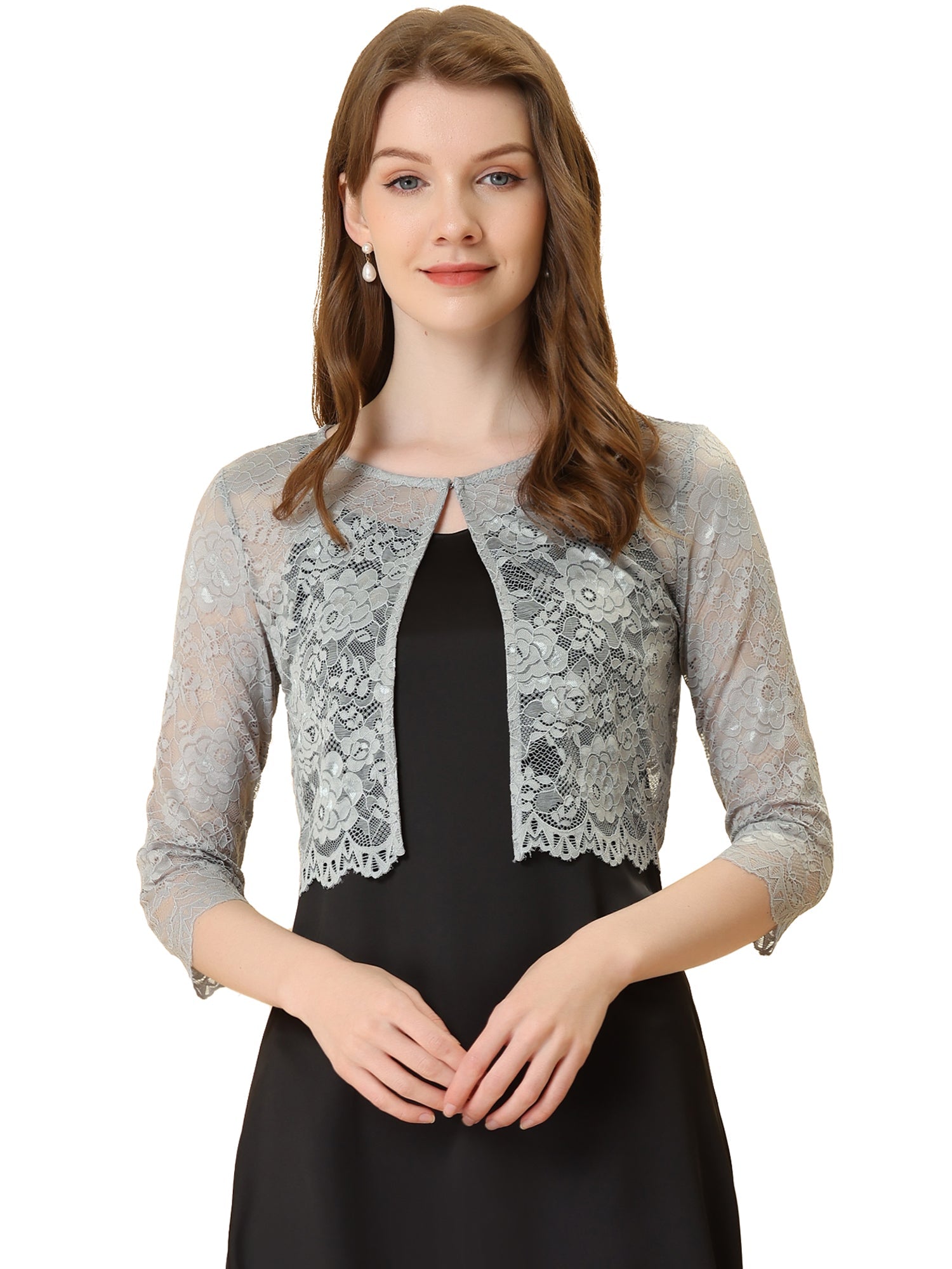 Elegant Sheer Floral Lace Cropped Bolero Shrug