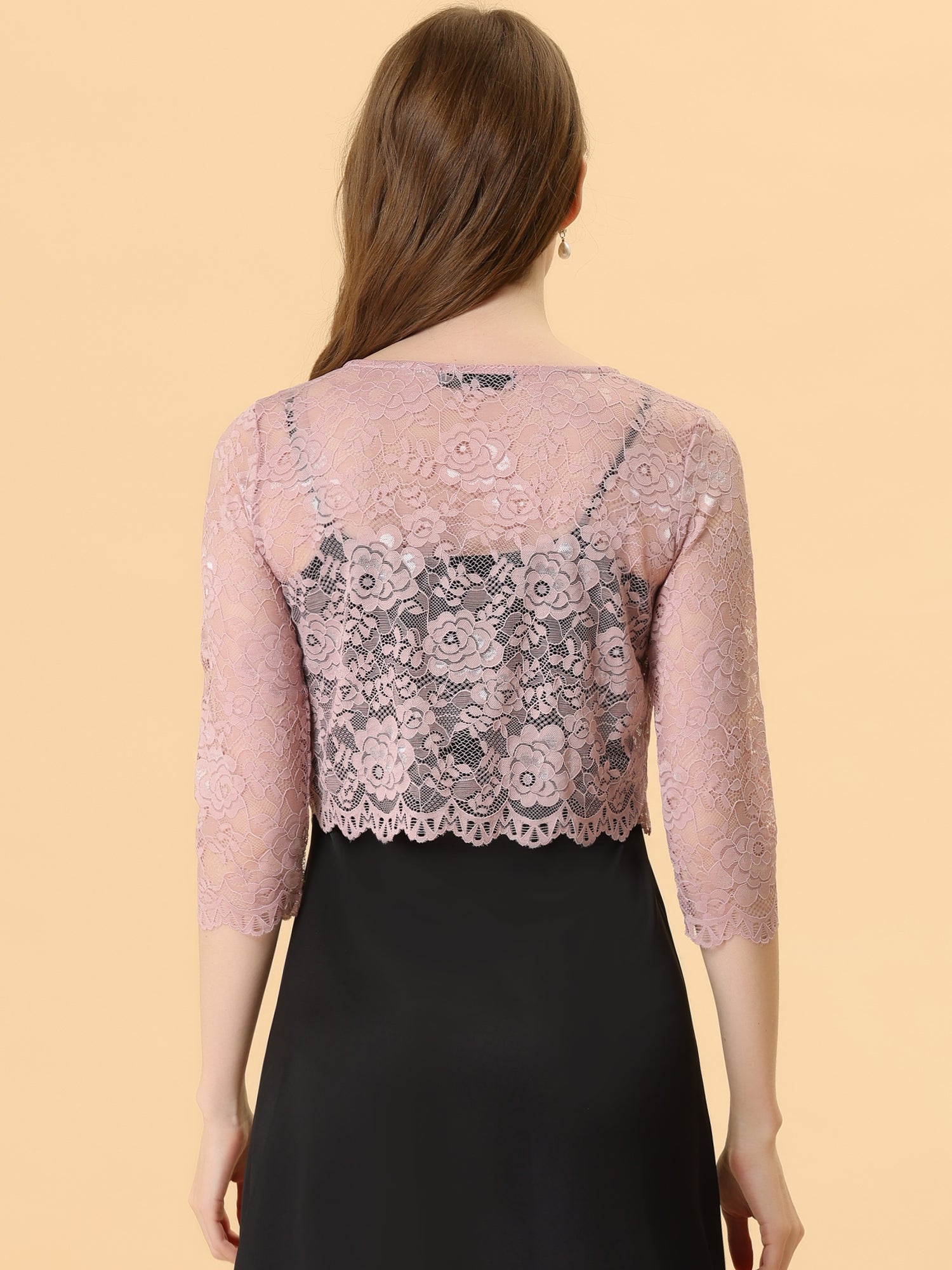 Elegant Sheer Floral Lace Cropped Bolero Shrug