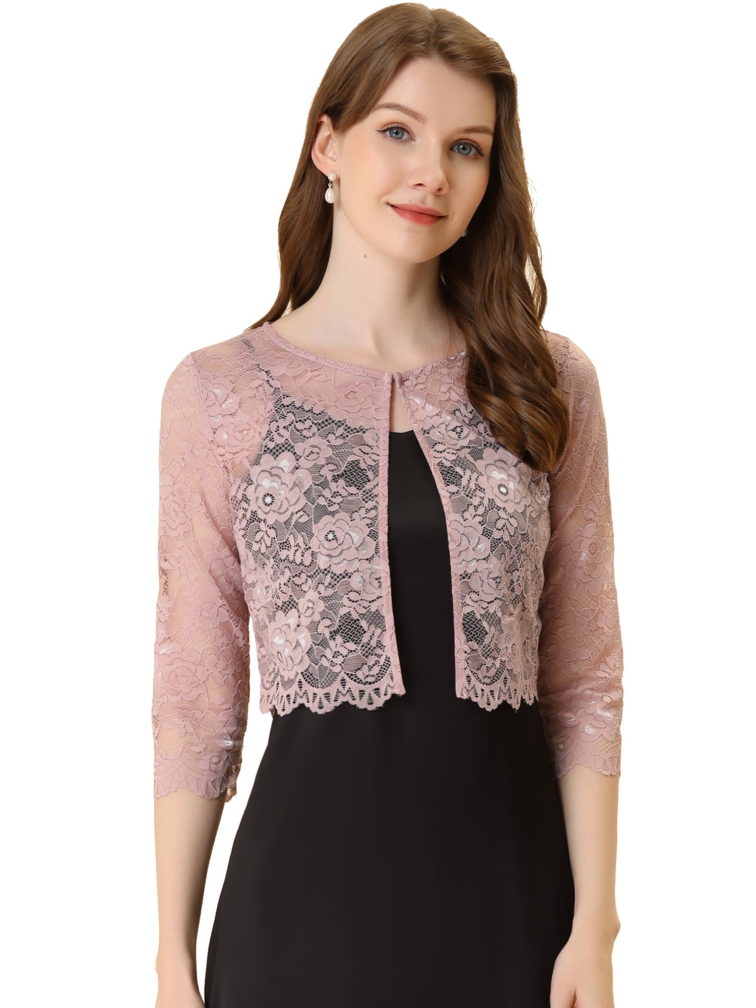 Elegant Sheer Floral Lace Cropped Bolero Shrug