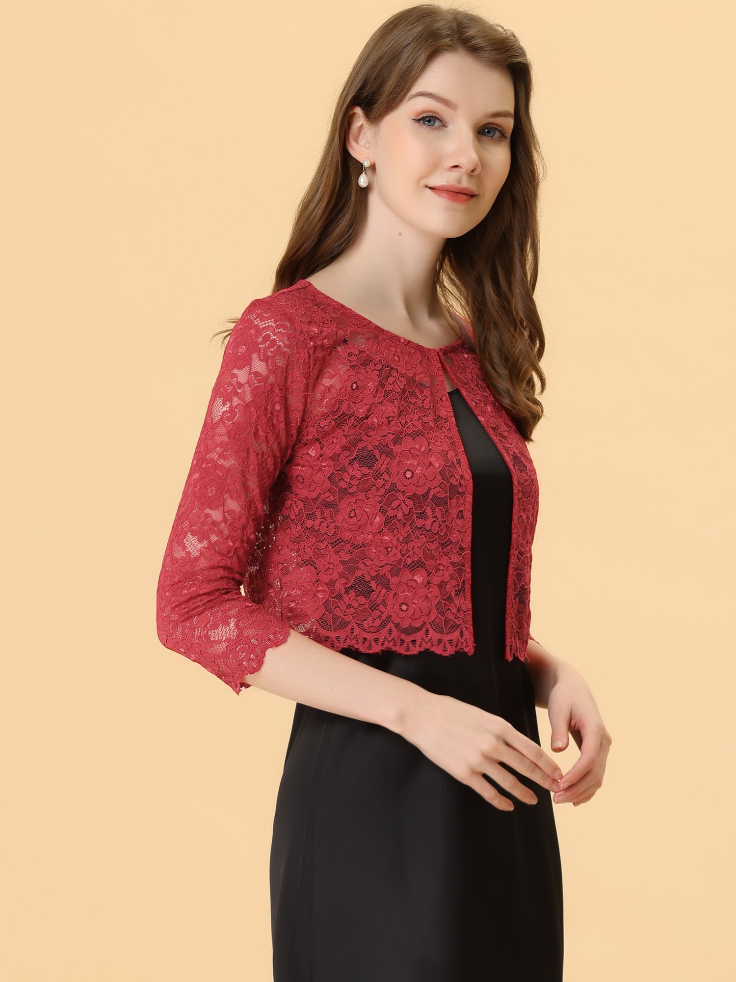 Elegant Sheer Floral Lace Cropped Bolero Shrug