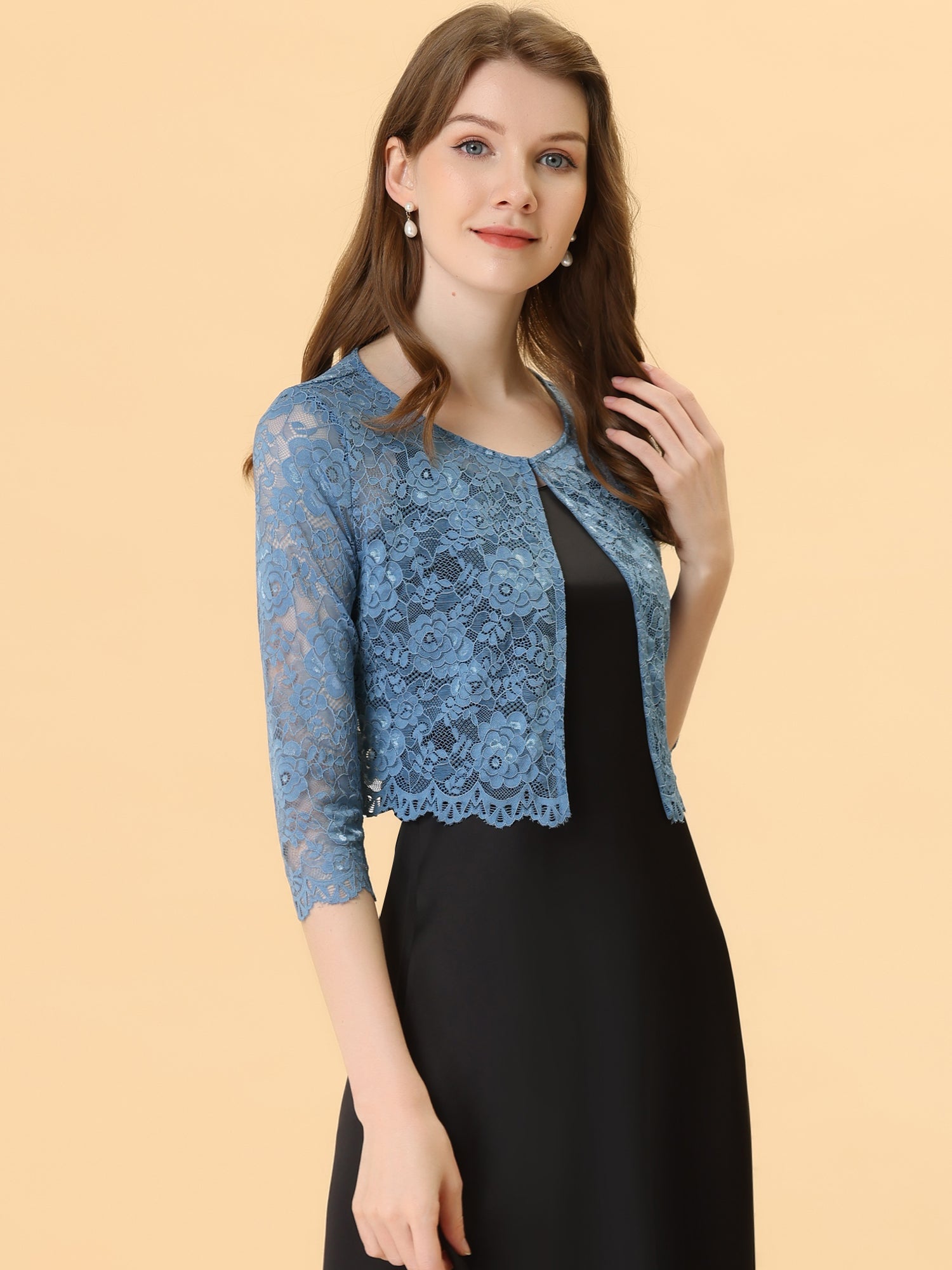 Elegant Sheer Floral Lace Cropped Bolero Shrug