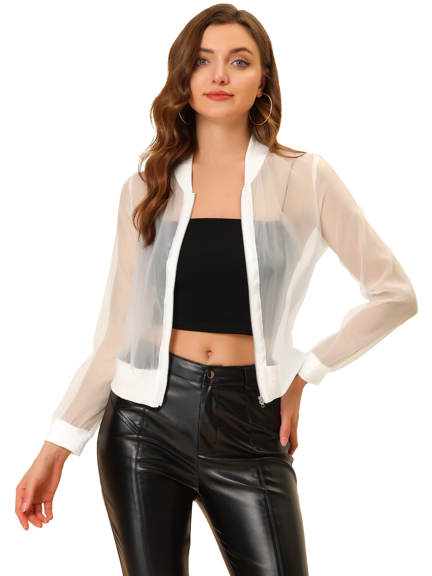 Zip Up See Through Lightweight Long Sleeve Mesh Bomber Jacket