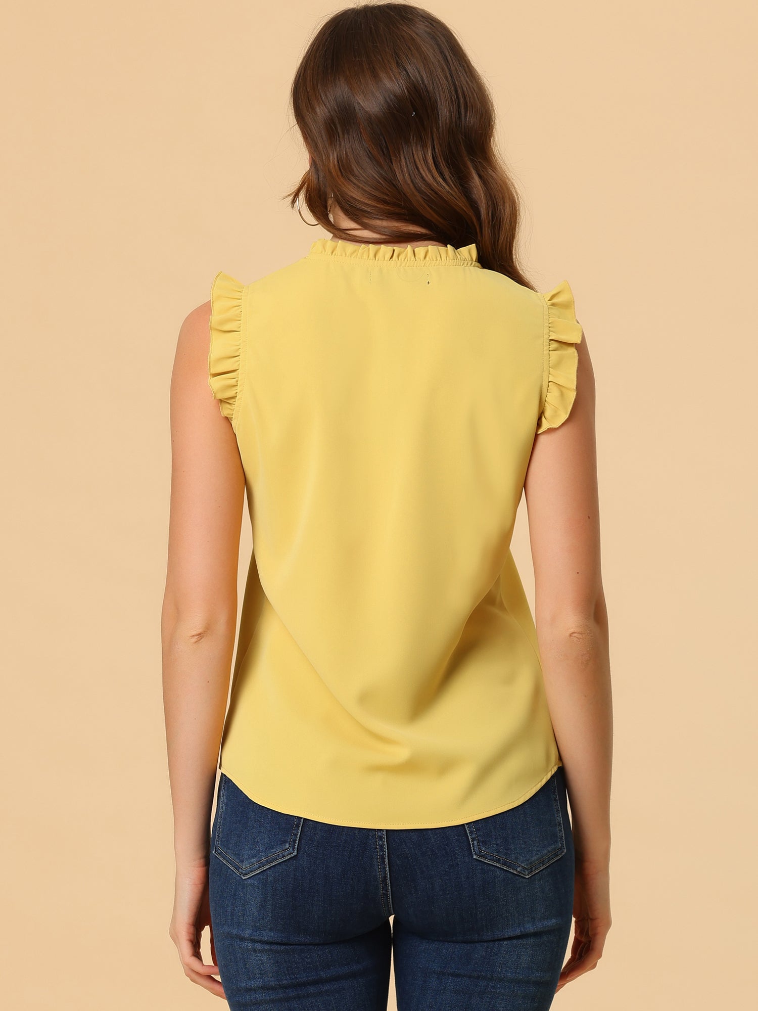 Ruffled Sleeveless Blouse 1950s Vintage Work Business Tops