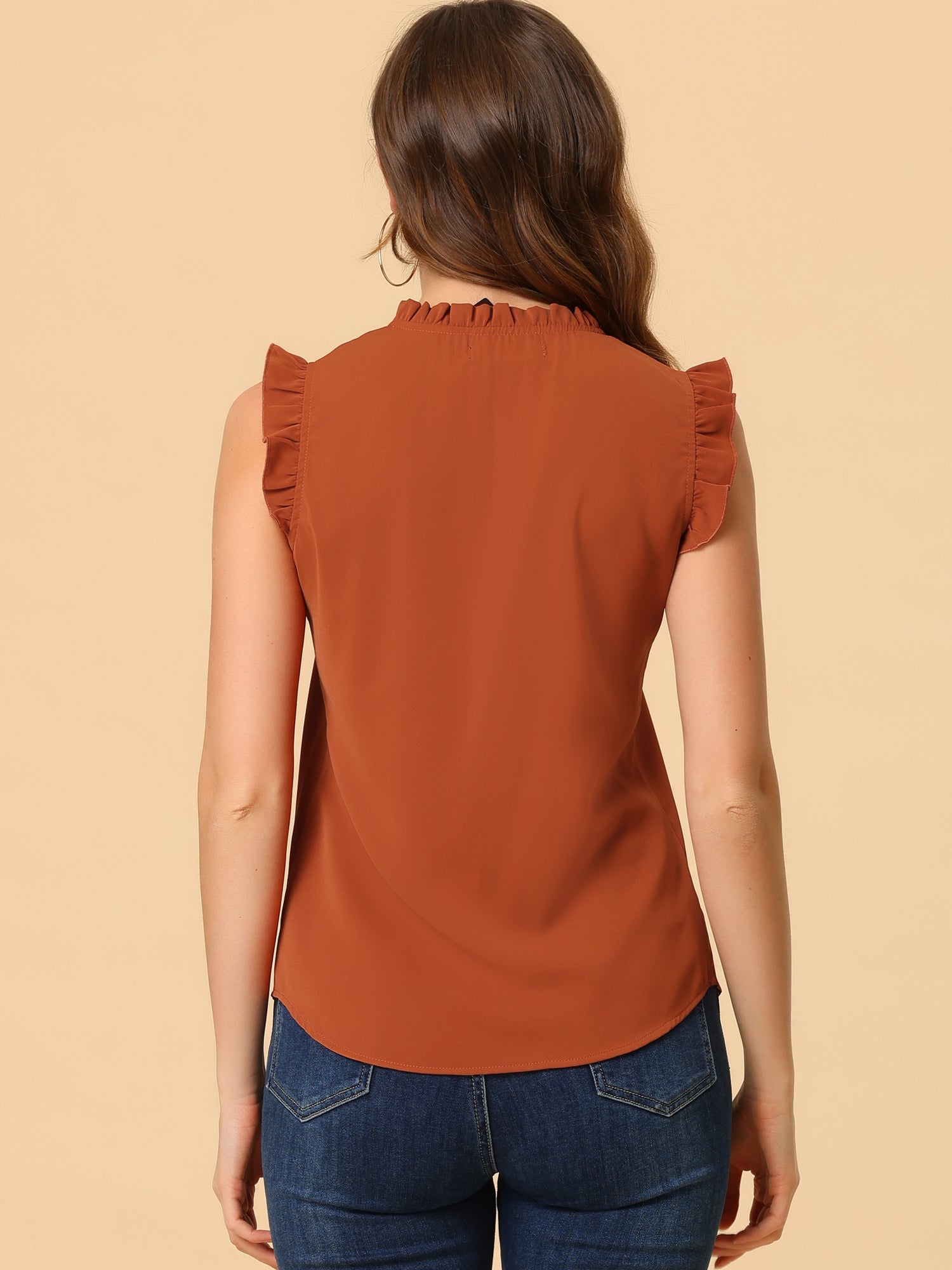 Ruffled Sleeveless Blouse 1950s Vintage Work Business Tops