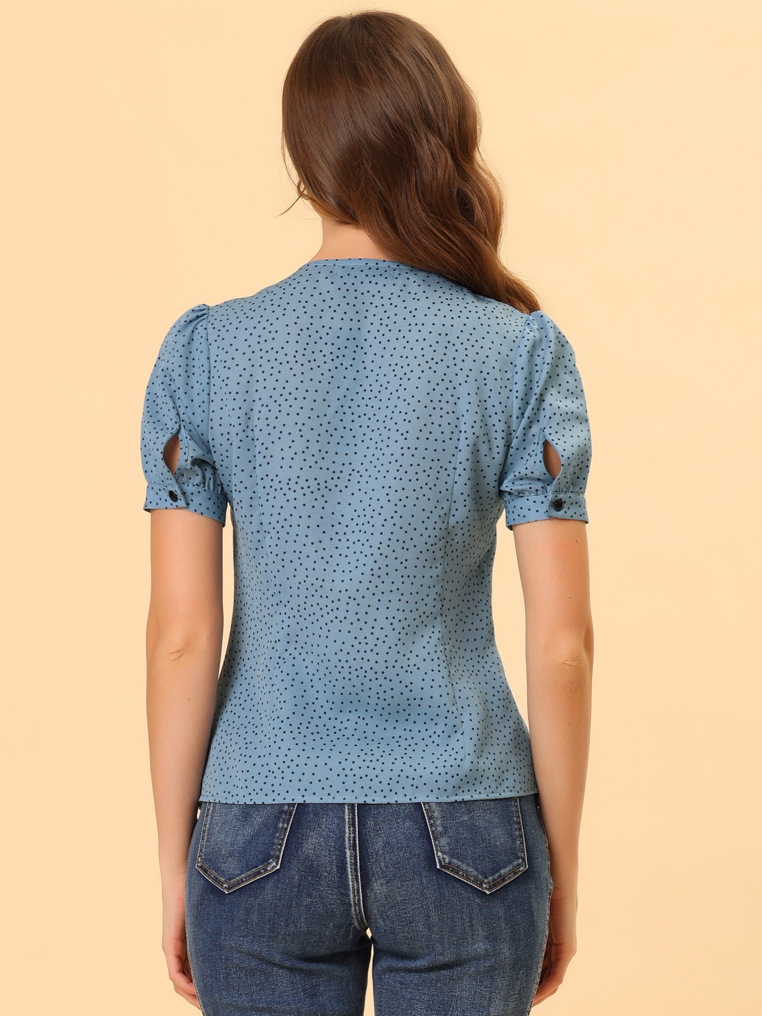 Polka Dot Peter Pan Collar Rockabilly Puff Short Sleeve Shirt