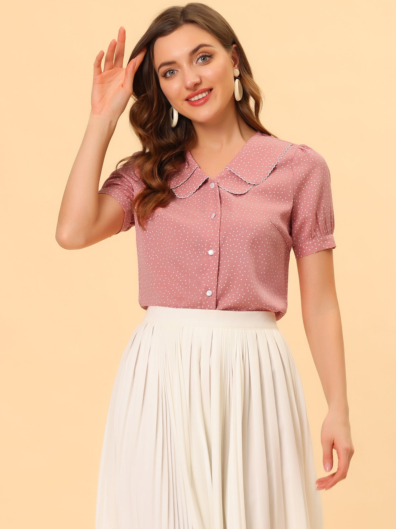 Polka Dot Peter Pan Collar Rockabilly Puff Short Sleeve Shirt