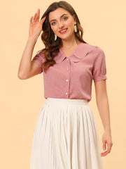 Polka Dot Peter Pan Collar Rockabilly Puff Short Sleeve Shirt