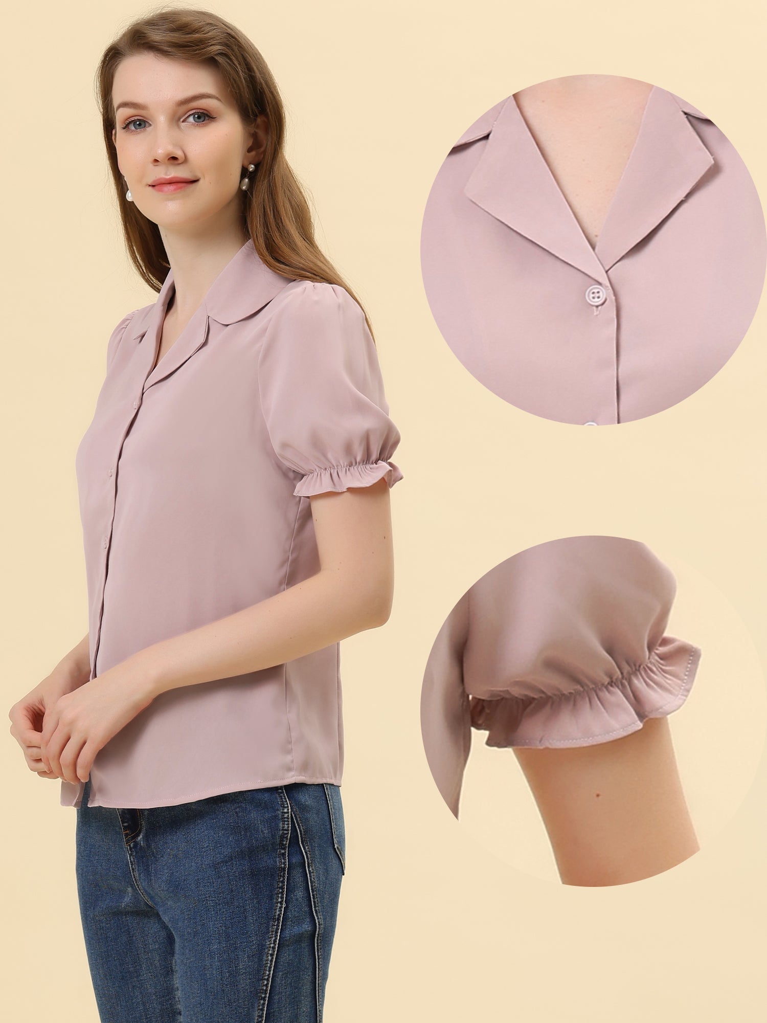 Summer Work Lapel Collar Blouse Short Sleeve Button Down Shirt