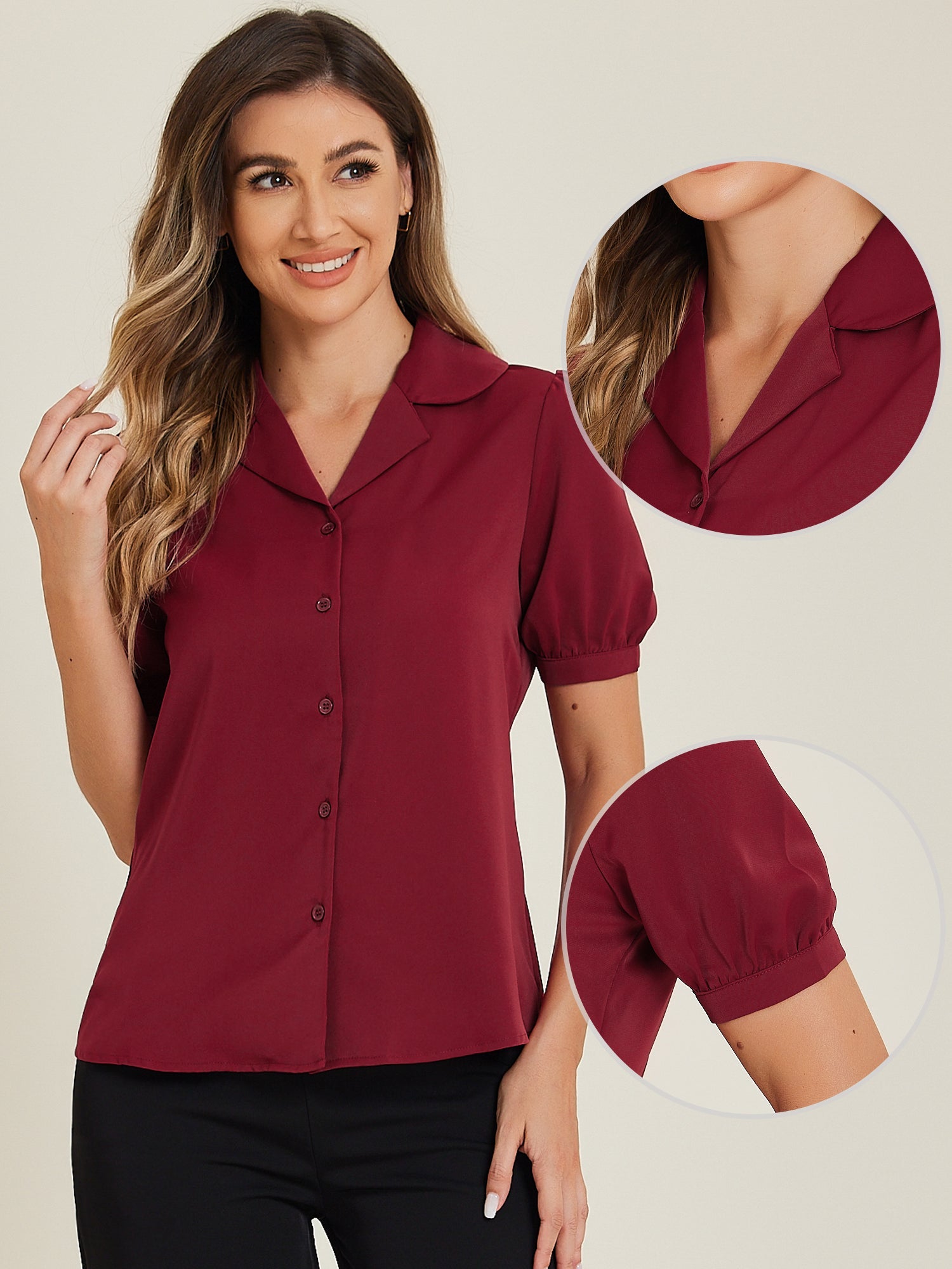 Summer Work Lapel Collar Blouse Short Sleeve Button Down Shirt