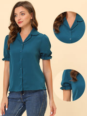 Summer Work Lapel Collar Blouse Short Sleeve Button Down Shirt