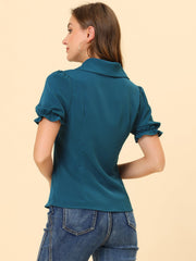Summer Work Lapel Collar Blouse Short Sleeve Button Down Shirt