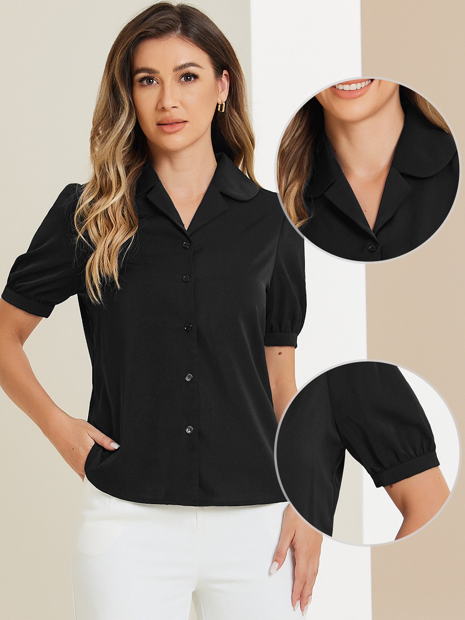 Summer Work Lapel Collar Blouse Short Sleeve Button Down Shirt