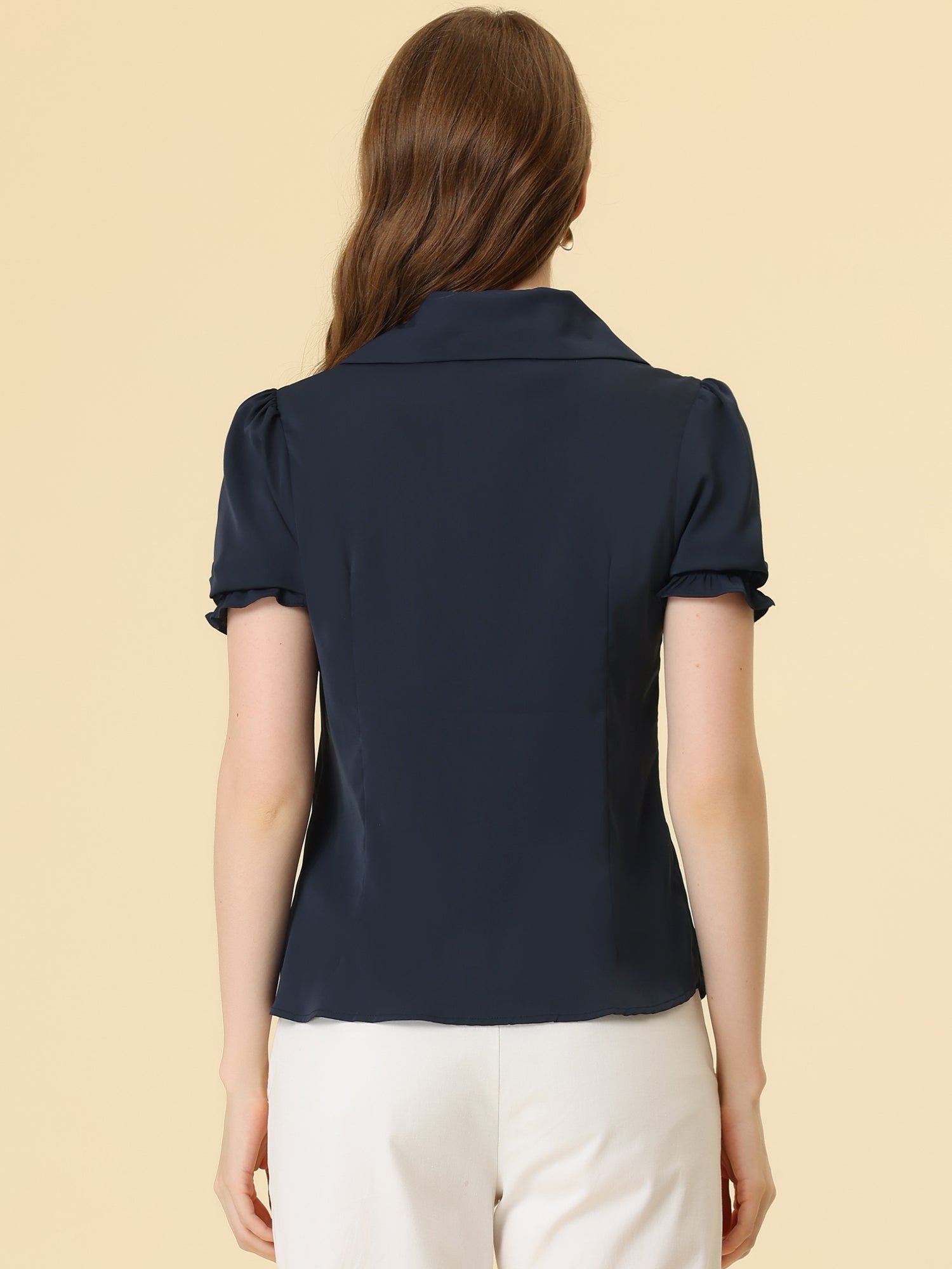 Summer Work Lapel Collar Blouse Short Sleeve Button Down Shirt