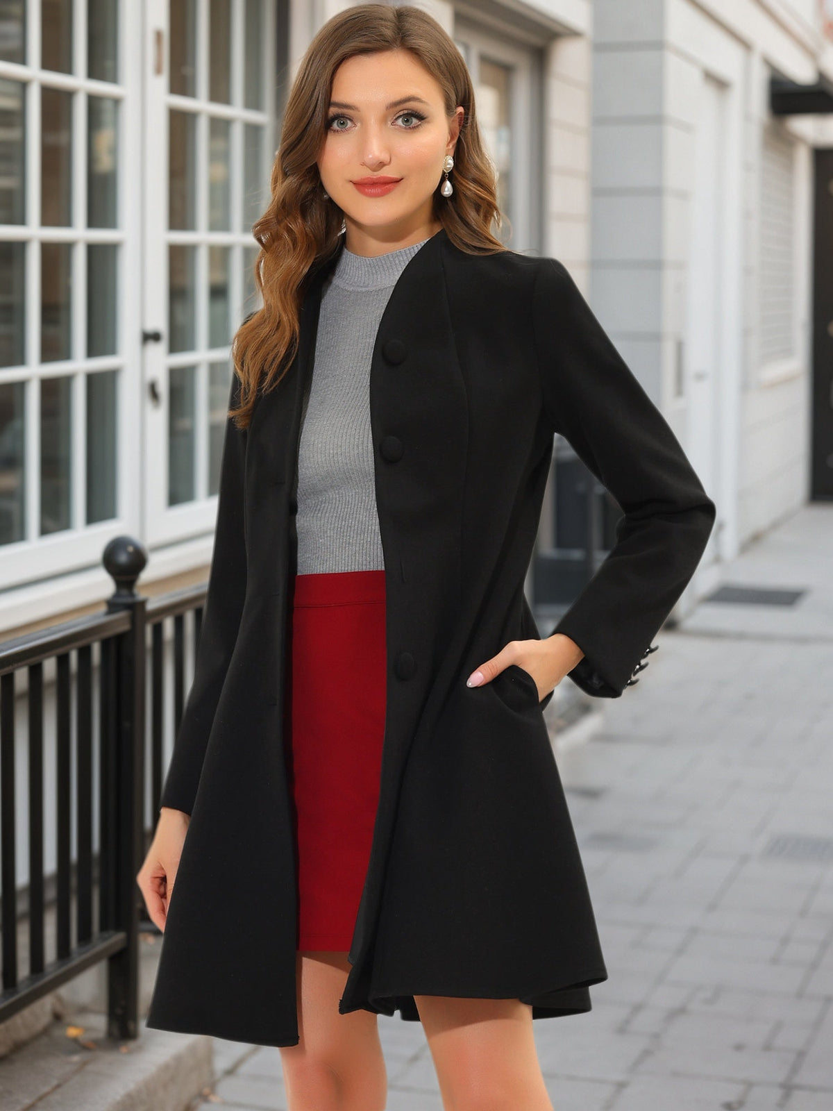 Single Breasted Long Sleeve Mid-Long Winter A Line Pea Coat