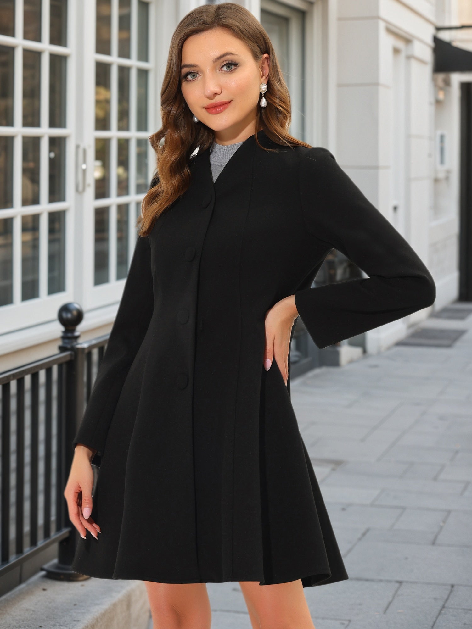 Single Breasted Long Sleeve Mid-Long Winter A Line Pea Coat