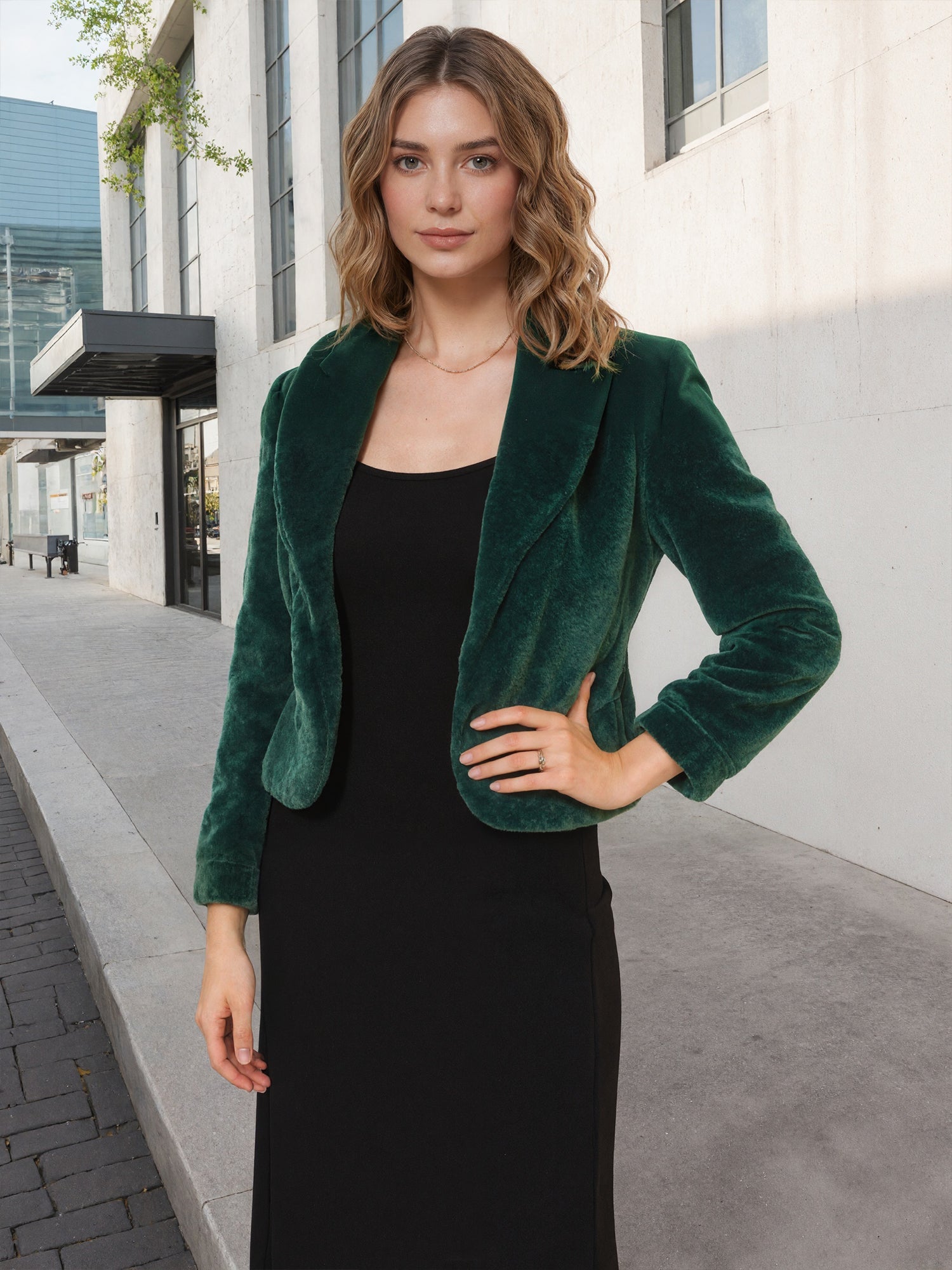 Winter Cropped Jacket Lapel Long Sleeve Faux Fur Fluffy Coat