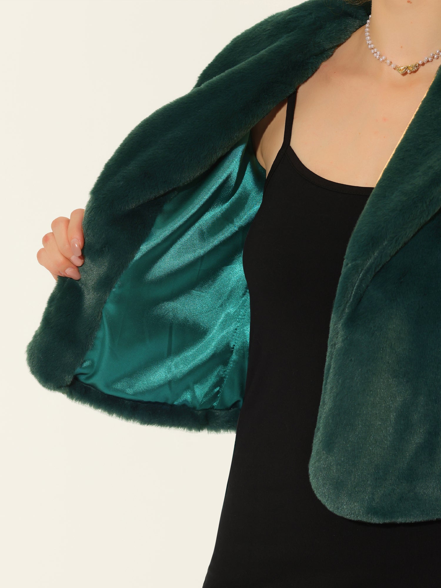 Winter Cropped Jacket Lapel Long Sleeve Faux Fur Fluffy Coat